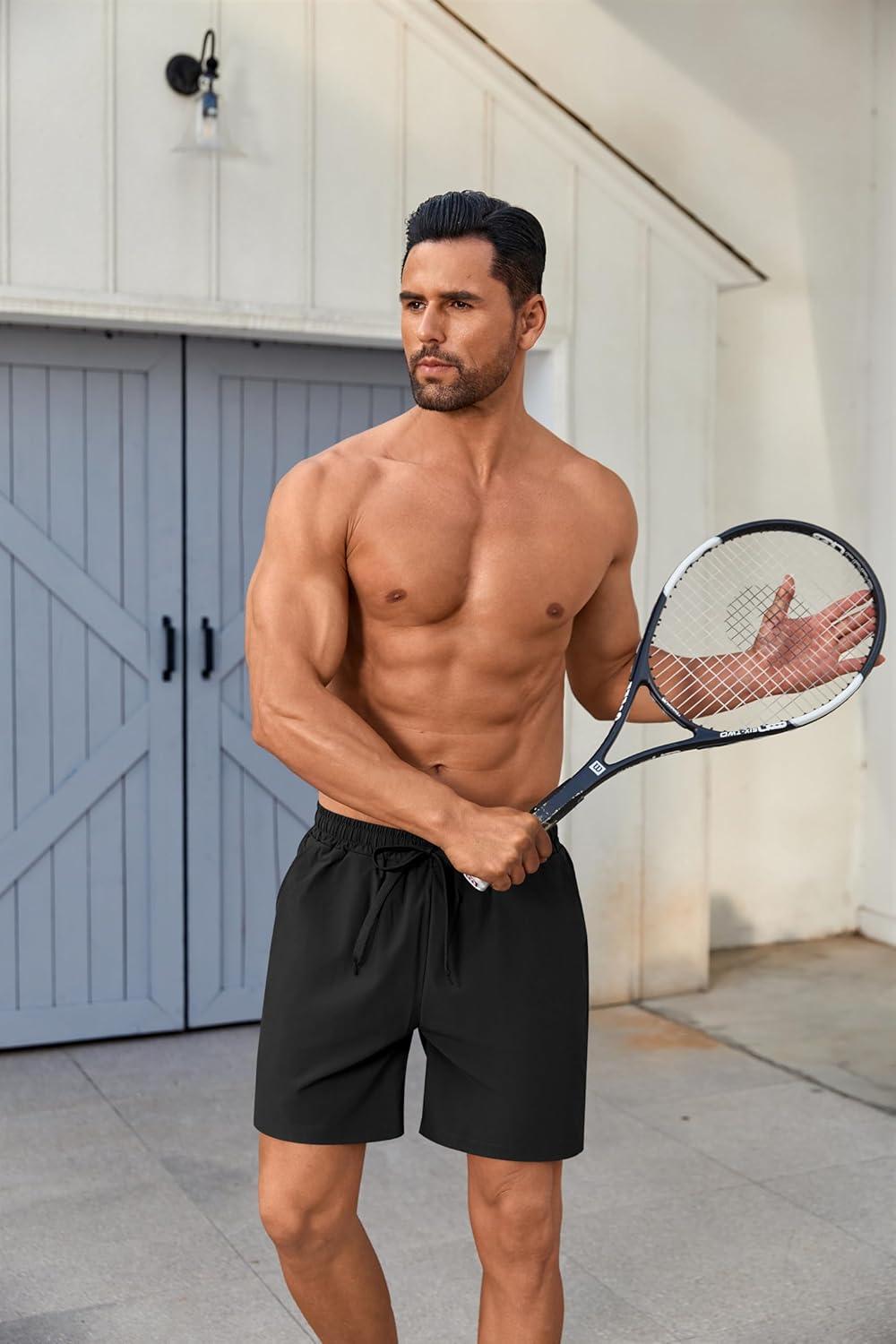 imageCOOFANDY Mens 2 in 1 Running Shorts 2 Pack Athletic Shorts Quick Dry Gym Training Workout Shorts with PocketsBlackGrey