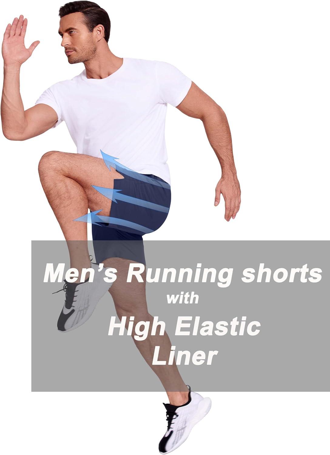 imageCOOFANDY Mens 2 in 1 Running Shorts 2 Pack Athletic Shorts Quick Dry Gym Training Workout Shorts with PocketsBlackNavy Blue