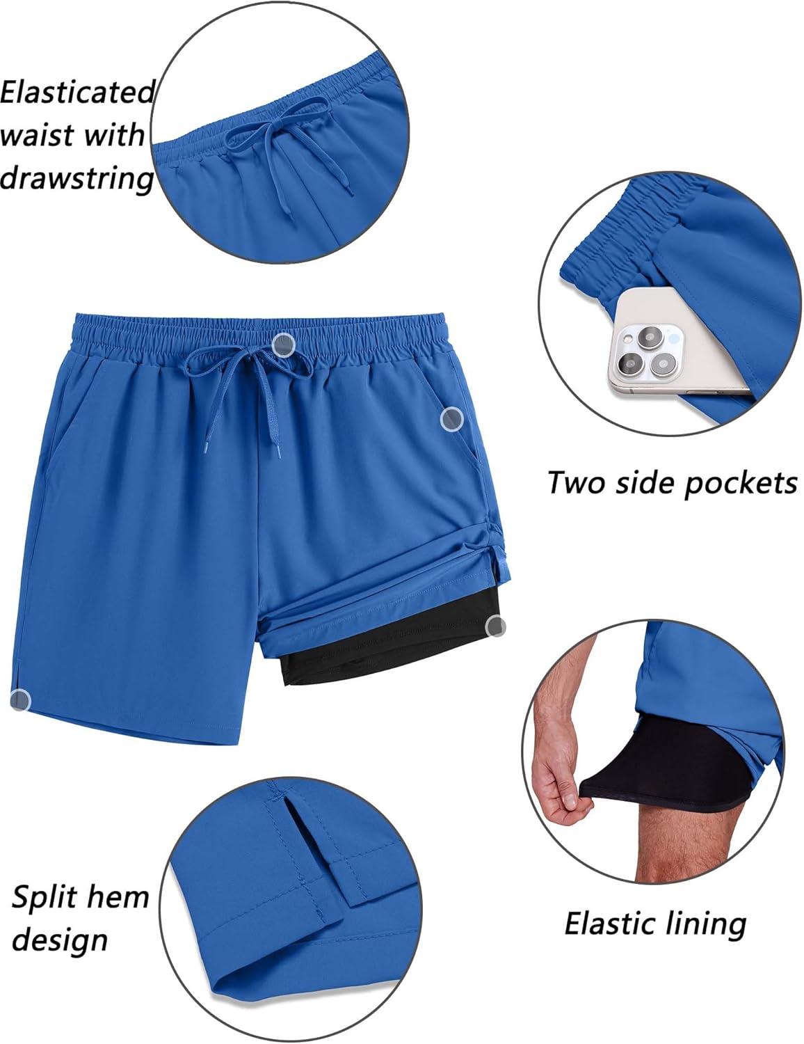 imageCOOFANDY Mens 2 in 1 Running Shorts 2 Pack Athletic Shorts Quick Dry Gym Training Workout Shorts with PocketsDark GreyRoyal Blue