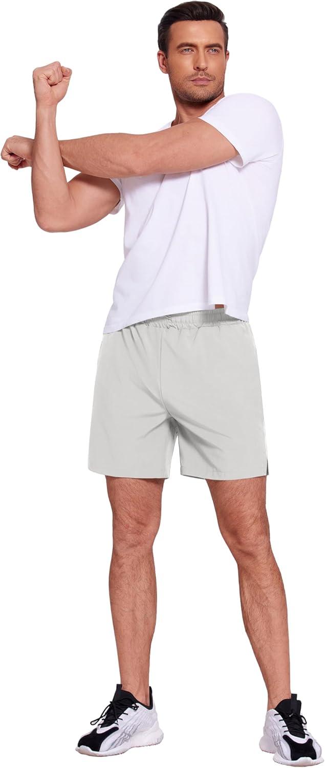 imageCOOFANDY Mens 2 in 1 Running Shorts 2 Pack Athletic Shorts Quick Dry Gym Training Workout Shorts with PocketsKhakiGrey