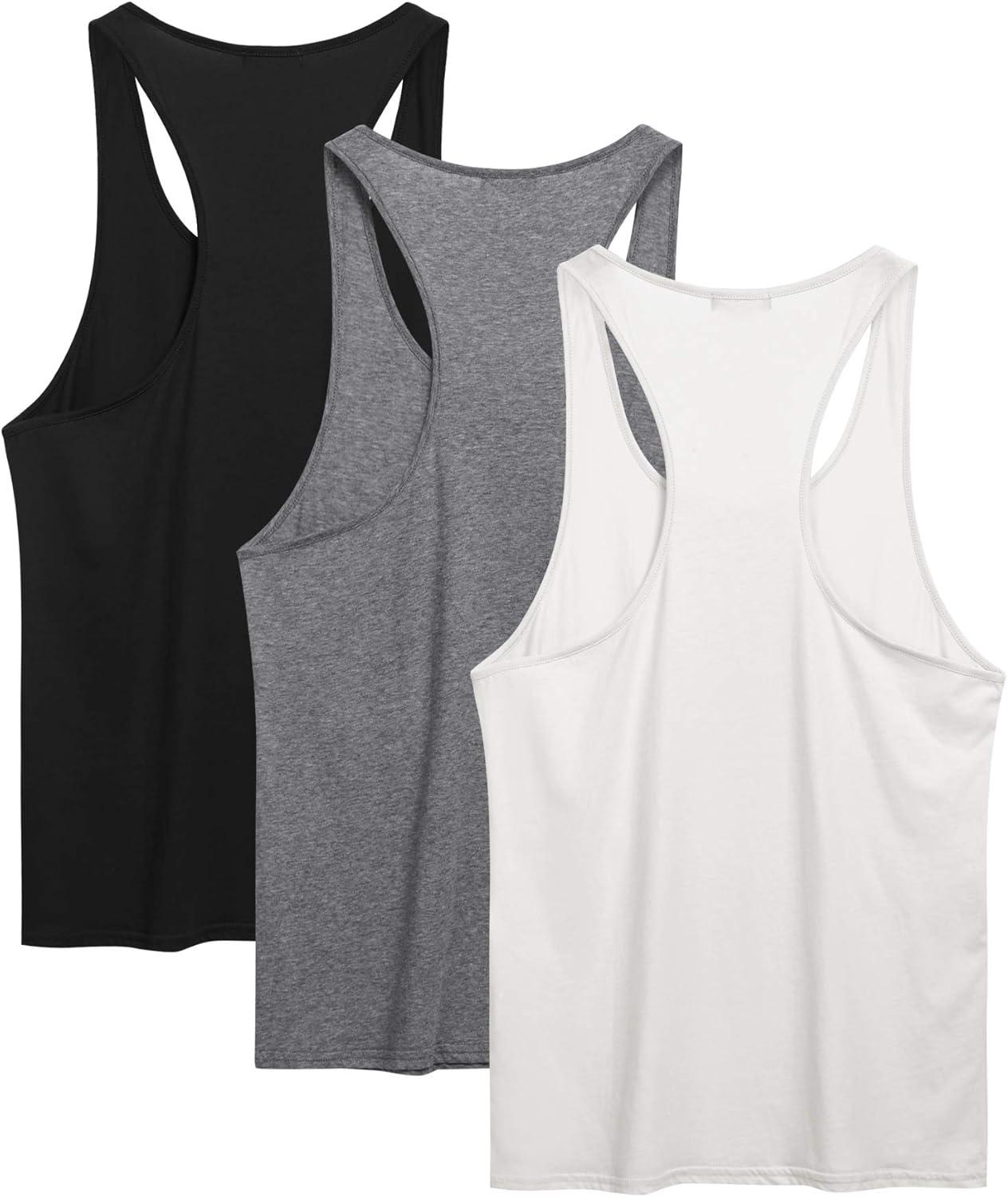 imageCOOFANDY Mens 3 Pack Tank Tops Cotton Performance Sleeveless Casual Classic T ShirtsBlackWhiteDark Gray