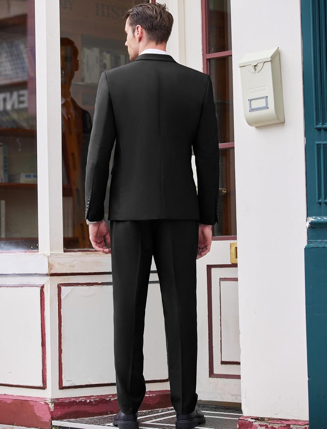 imageCOOFANDY Mens 3 Piece Wedding Suit Set One Button Slim Fit Jacket Blazer Vest Pants Set Groom Prom Tuxedo SuitsBlack