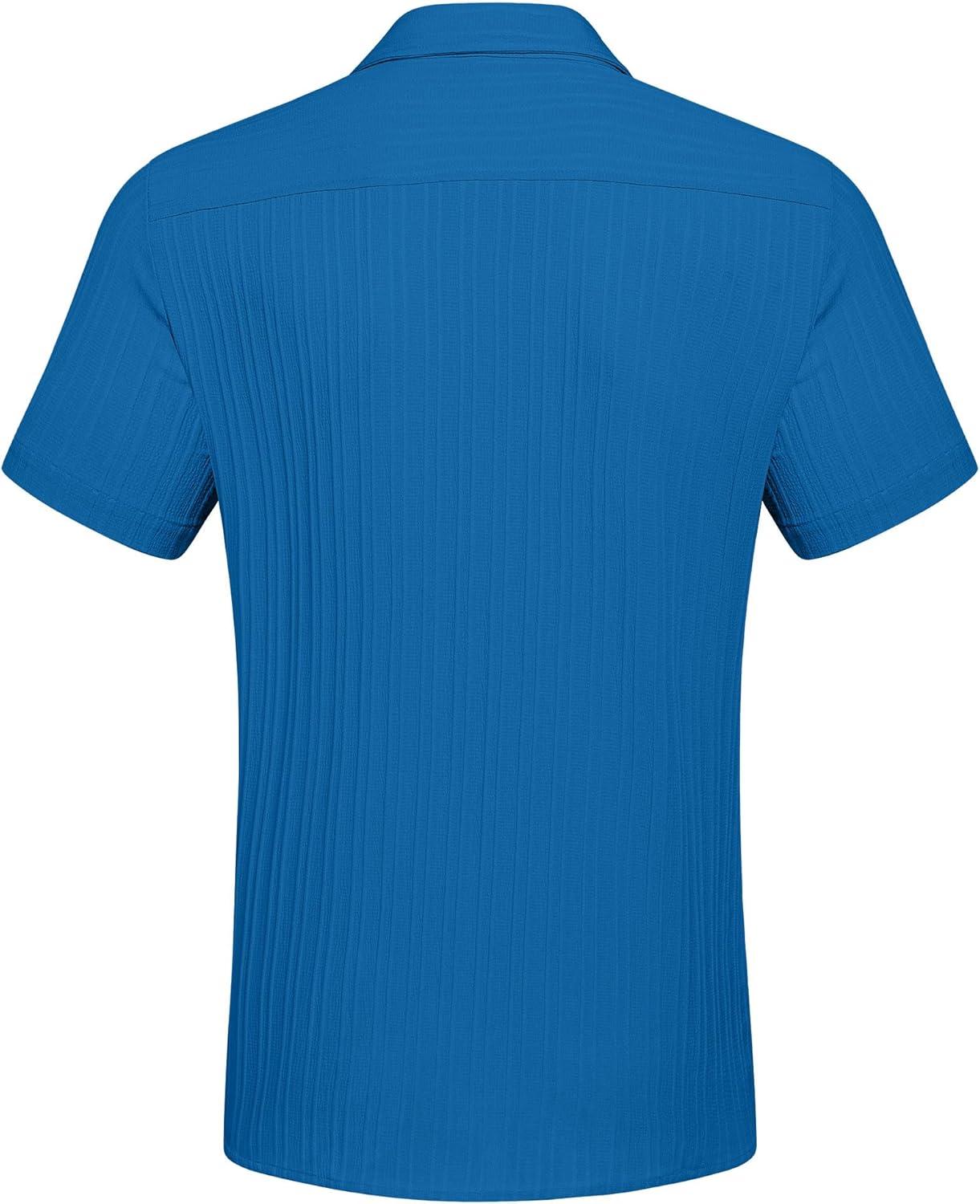 imageCOOFANDY Mens Beach Shirt Short Sleeve Button Down Shirts Casual Cuban Collared Summer Vacation Tropical ShirtsBlue