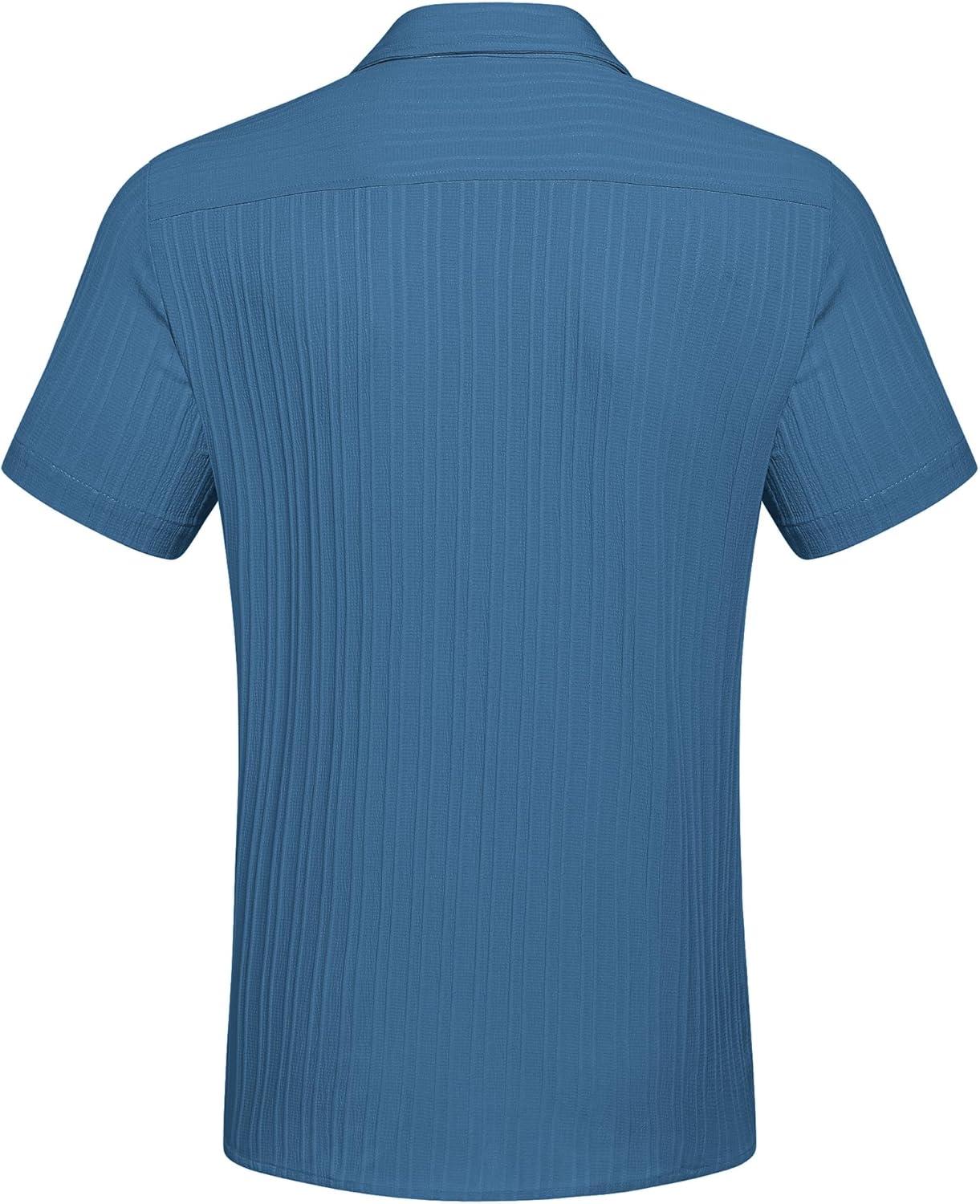 imageCOOFANDY Mens Beach Shirt Short Sleeve Button Down Shirts Casual Cuban Collared Summer Vacation Tropical ShirtsDark Blue