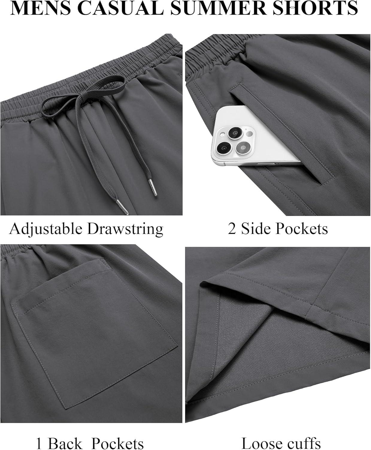 imageCOOFANDY Mens Beach Shorts 9quot Elastic Waist Drawstring Shorts Lightweight Regular Fit Casual Summer ShortsDark Grey