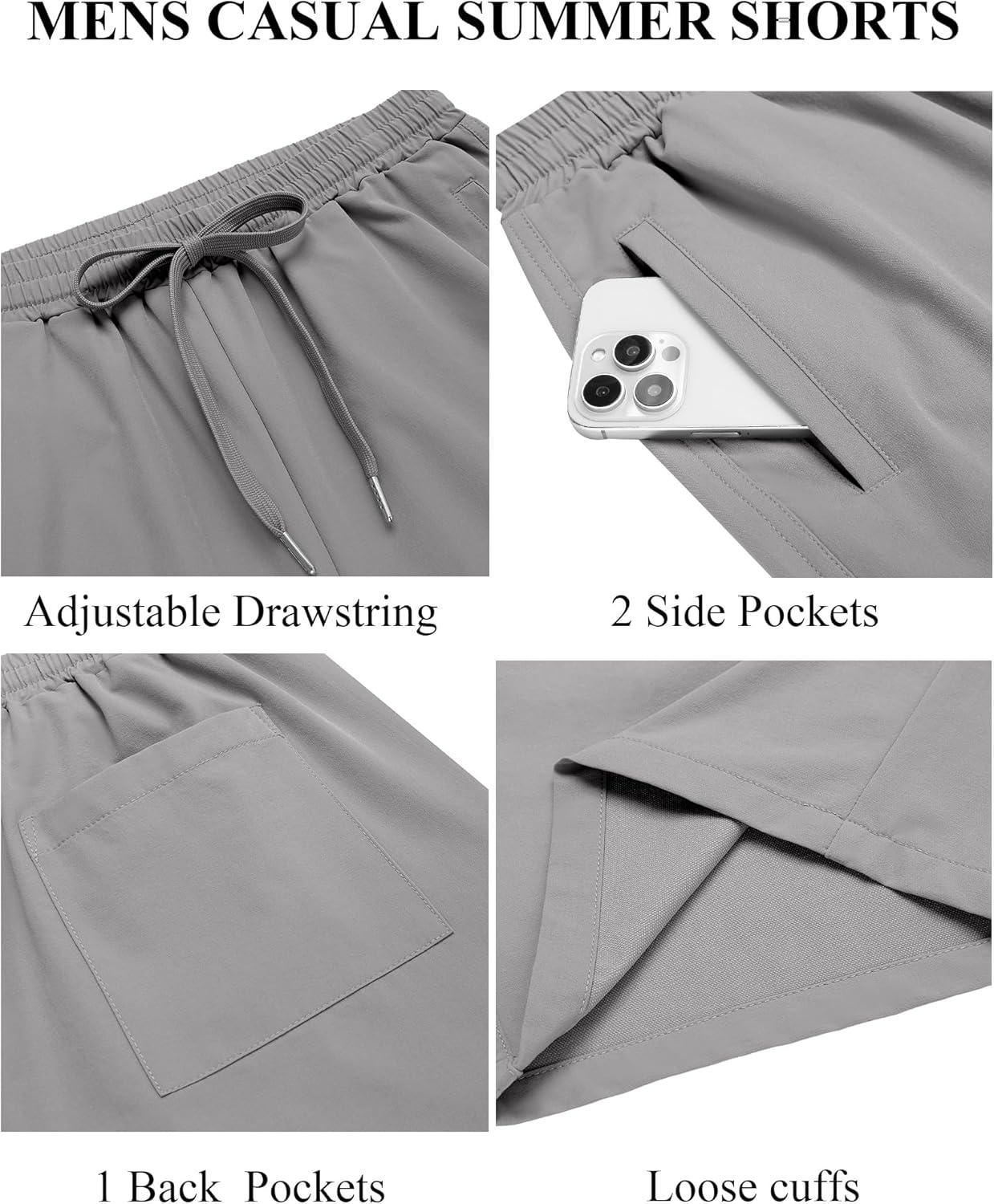imageCOOFANDY Mens Beach Shorts 9quot Elastic Waist Drawstring Shorts Lightweight Regular Fit Casual Summer ShortsLight Grey