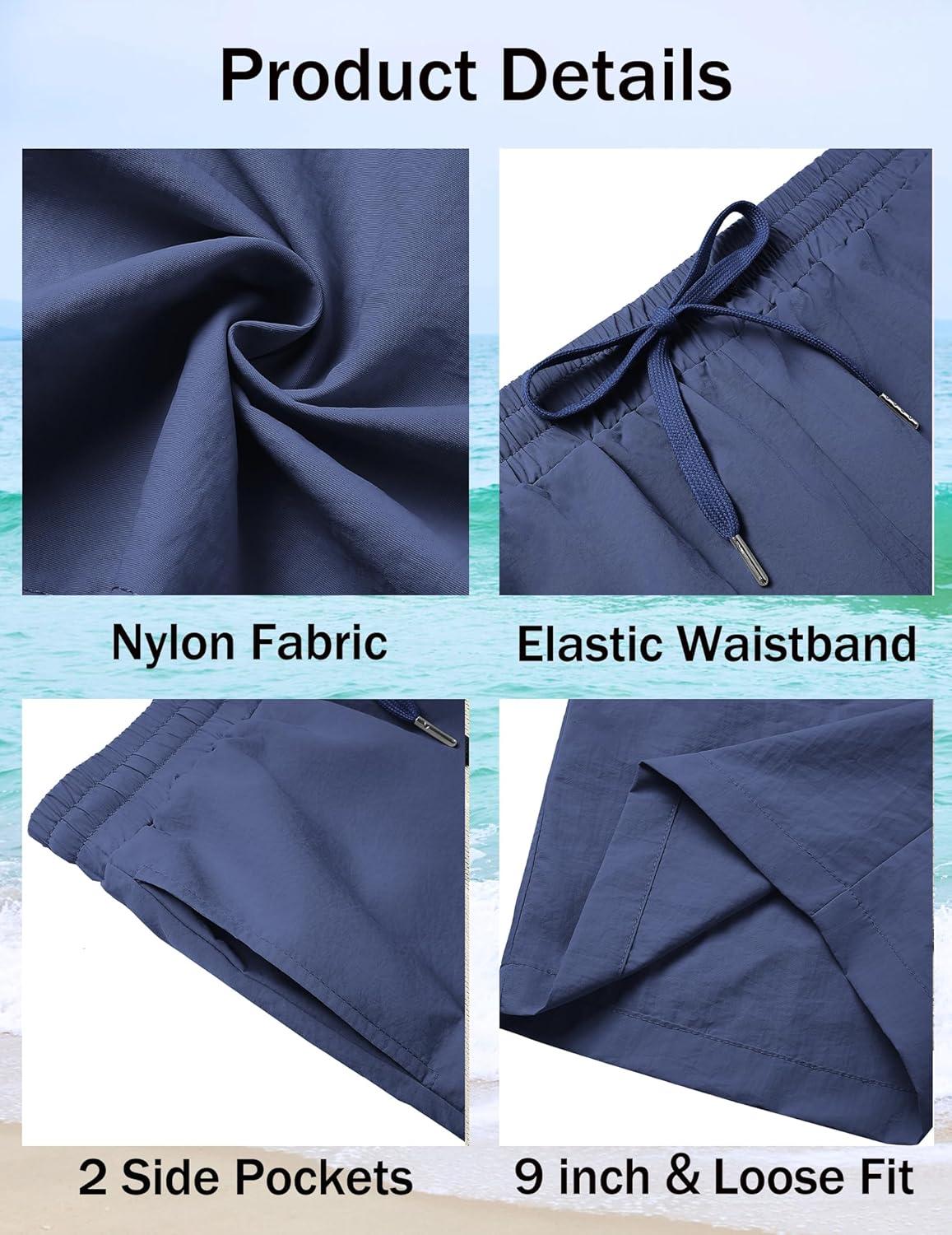 imageCOOFANDY Mens Beach Shorts 9quot Elastic Waist Drawstring Shorts Lightweight Regular Fit Casual Summer ShortsNavy