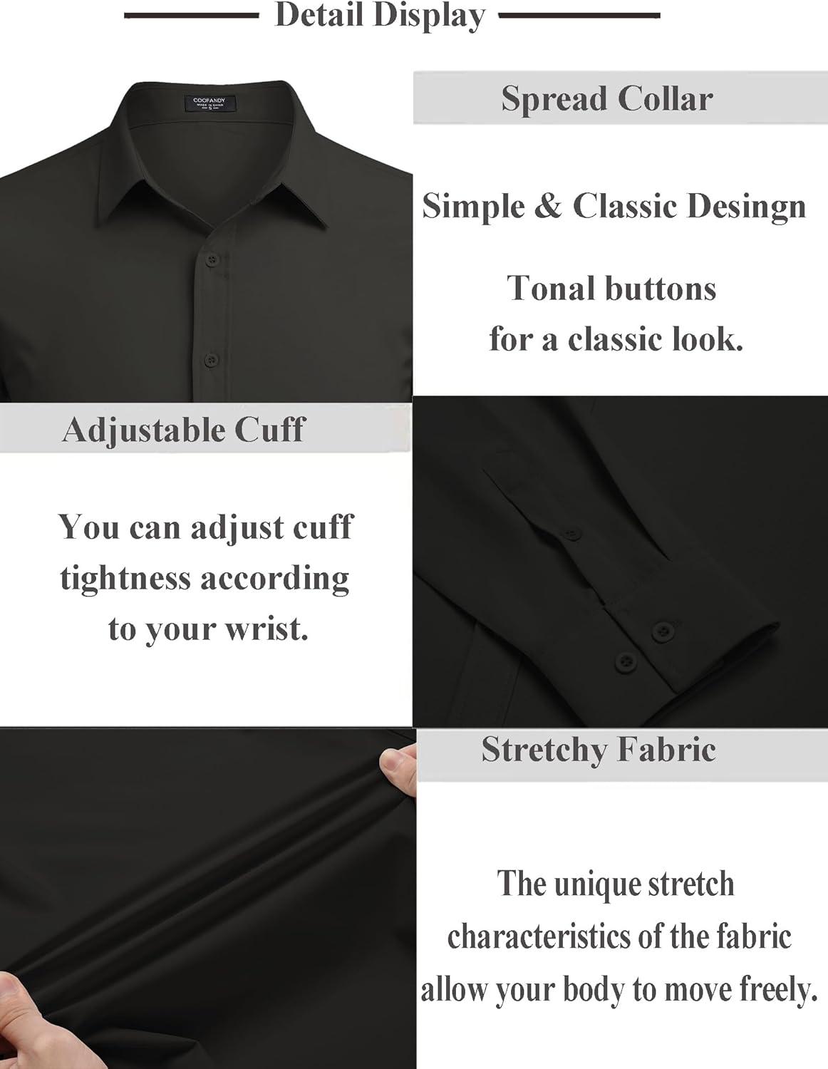 imageCOOFANDY Mens Business Dress Shirts Wrinkle Free Long Sleeve Regular Fit Dress Shirt Textured Casual Button Down ShirtsBlack
