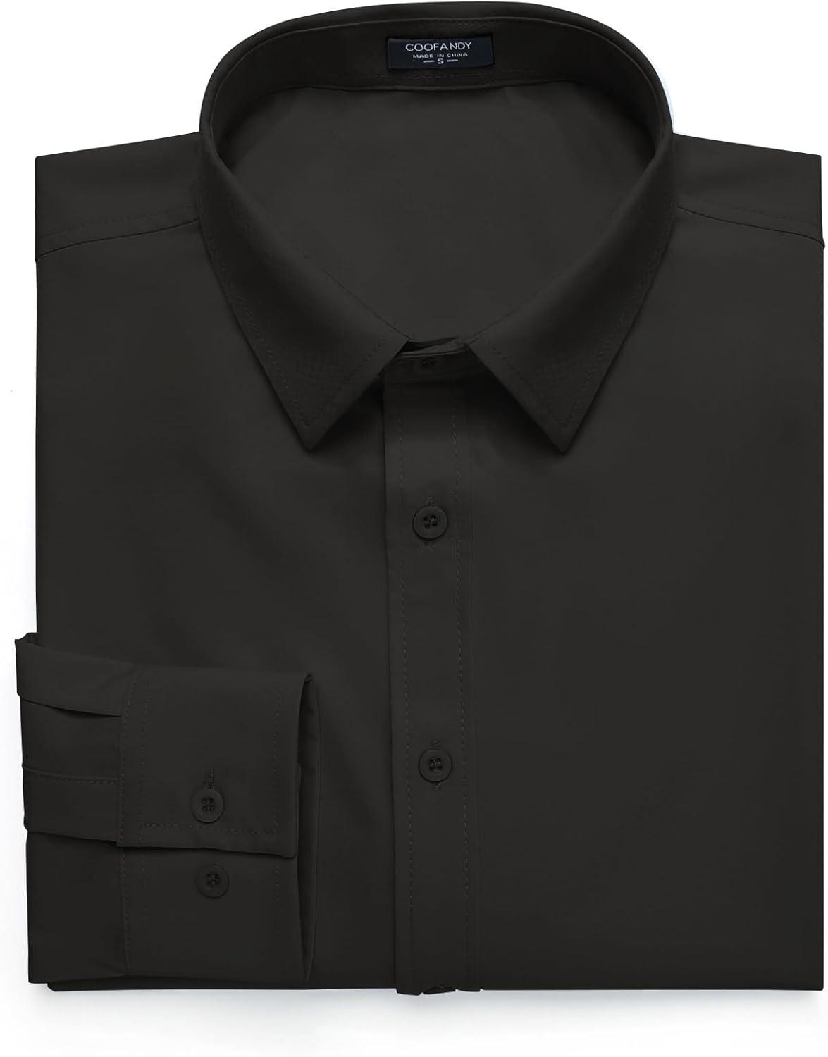 imageCOOFANDY Mens Business Dress Shirts Wrinkle Free Long Sleeve Regular Fit Dress Shirt Textured Casual Button Down ShirtsBlack