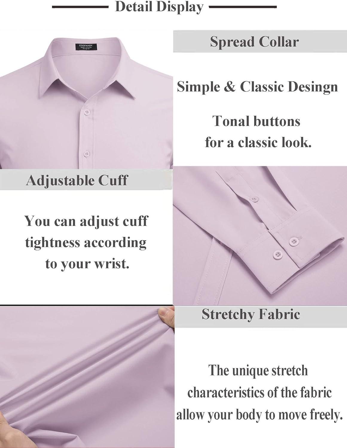 imageCOOFANDY Mens Business Dress Shirts Wrinkle Free Long Sleeve Regular Fit Dress Shirt Textured Casual Button Down ShirtsLavender