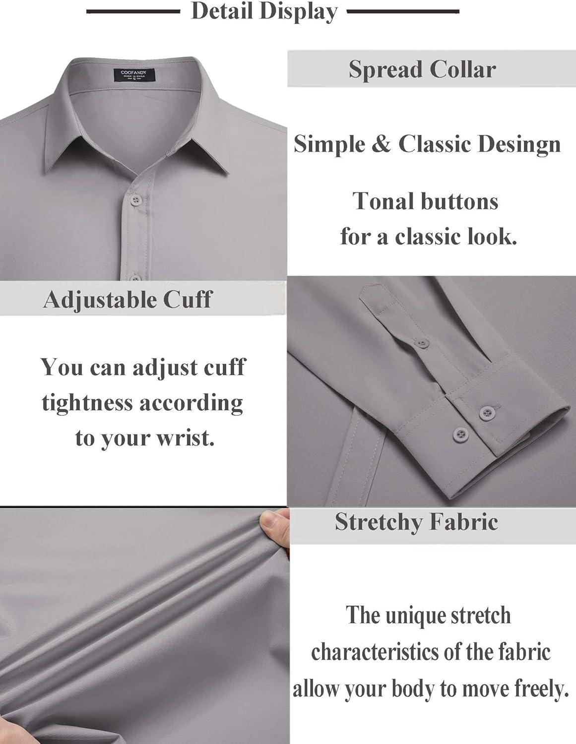 imageCOOFANDY Mens Business Dress Shirts Wrinkle Free Long Sleeve Regular Fit Dress Shirt Textured Casual Button Down ShirtsLight Grey