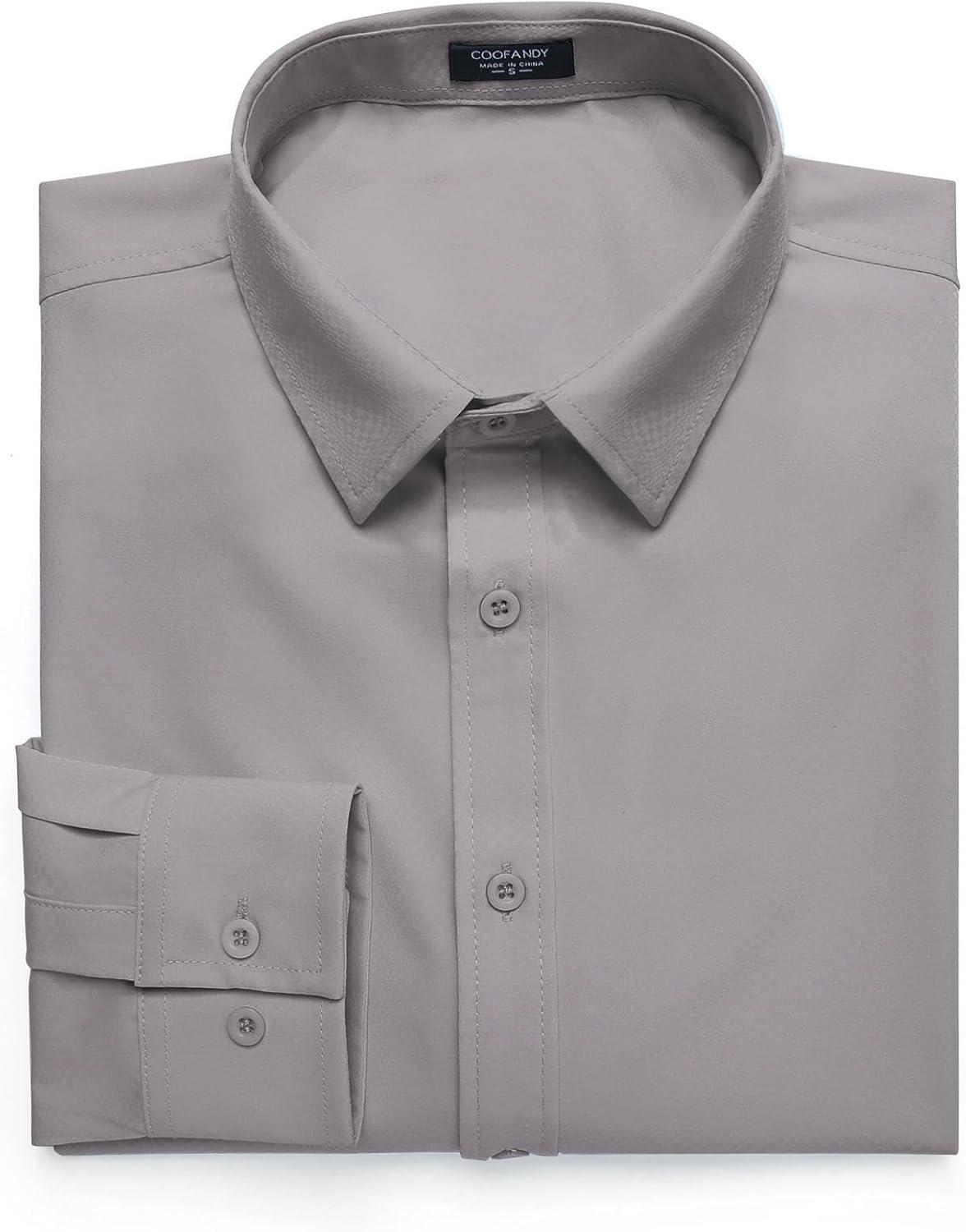 imageCOOFANDY Mens Business Dress Shirts Wrinkle Free Long Sleeve Regular Fit Dress Shirt Textured Casual Button Down ShirtsLight Grey