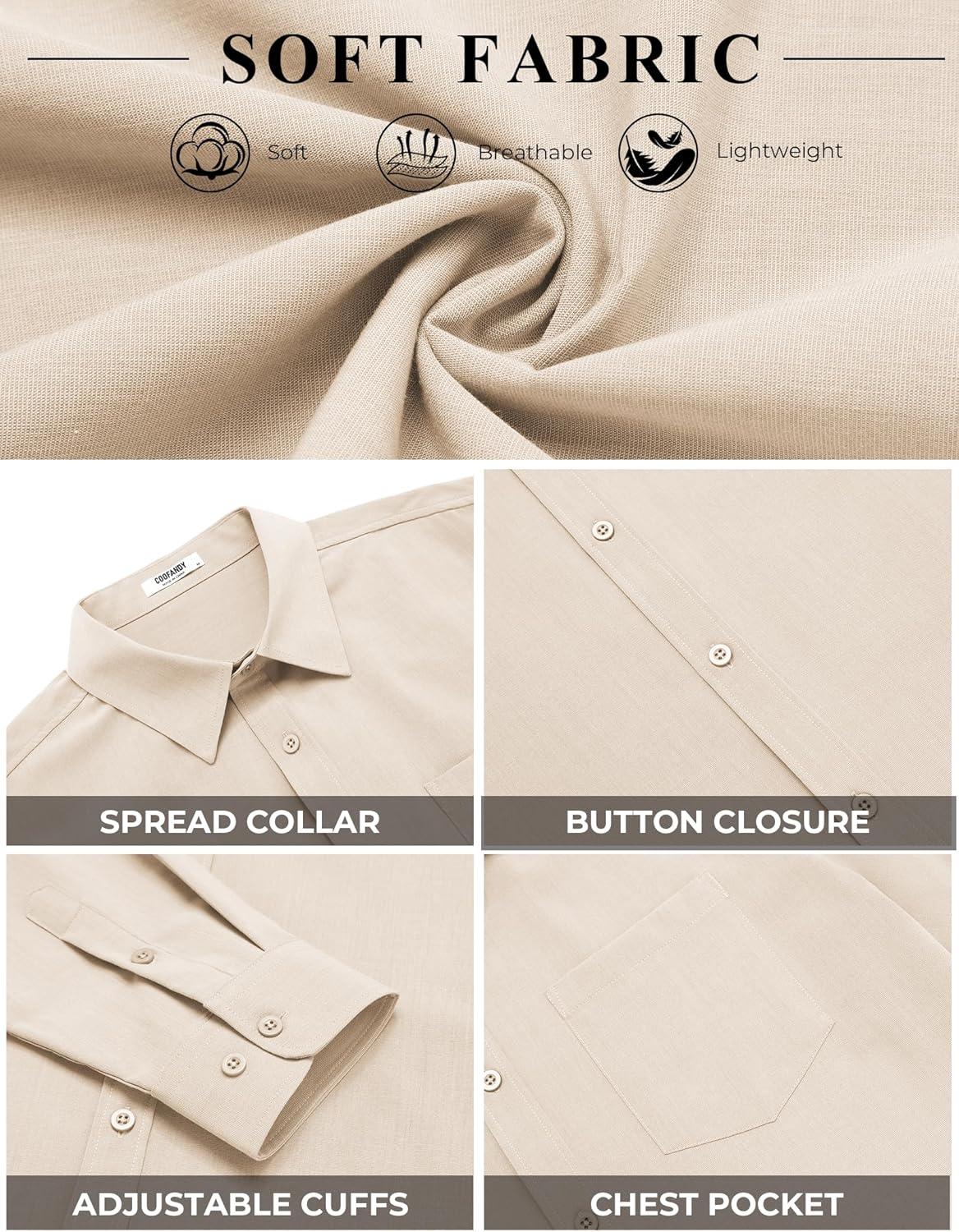 imageCOOFANDY Mens Button Down Shirt Casual Untucked Shirts Long Sleeve Dress Shirt with PocketBeige