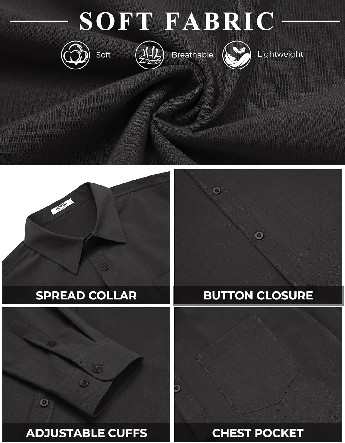 imageCOOFANDY Mens Button Down Shirt Casual Untucked Shirts Long Sleeve Dress Shirt with PocketBlack