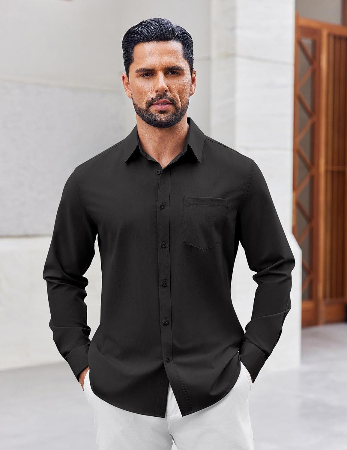 imageCOOFANDY Mens Button Down Shirt Casual Untucked Shirts Long Sleeve Dress Shirt with PocketBlack