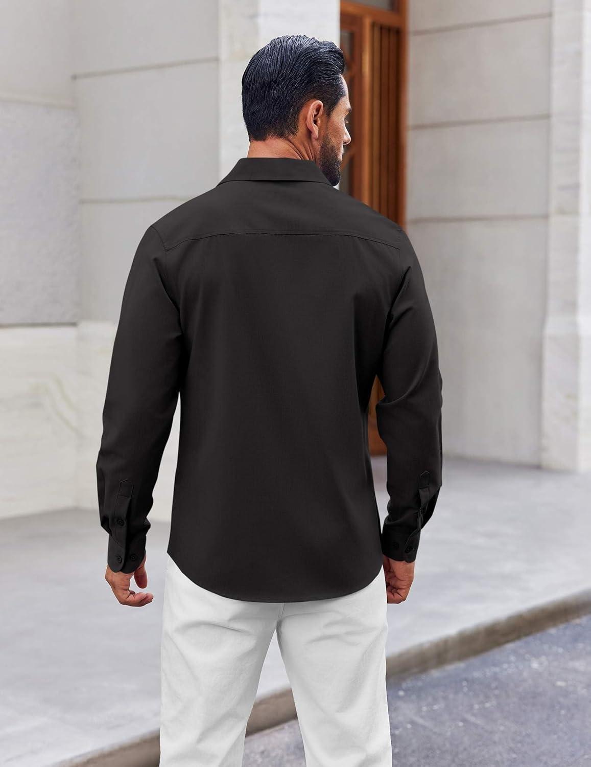 imageCOOFANDY Mens Button Down Shirt Casual Untucked Shirts Long Sleeve Dress Shirt with PocketBlack