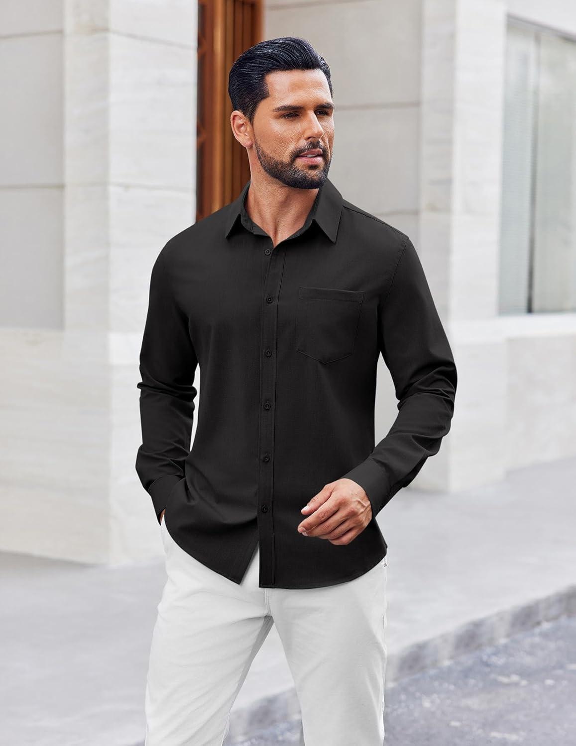 imageCOOFANDY Mens Button Down Shirt Casual Untucked Shirts Long Sleeve Dress Shirt with PocketBlack