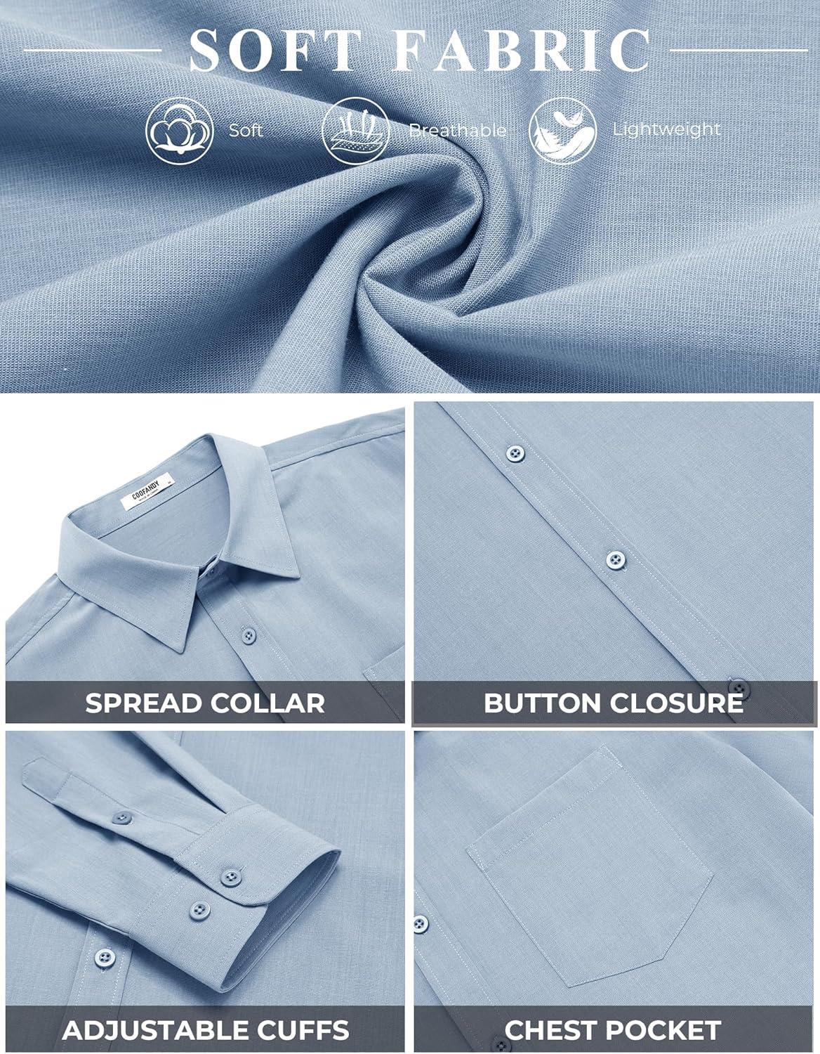 imageCOOFANDY Mens Button Down Shirt Casual Untucked Shirts Long Sleeve Dress Shirt with PocketBlue