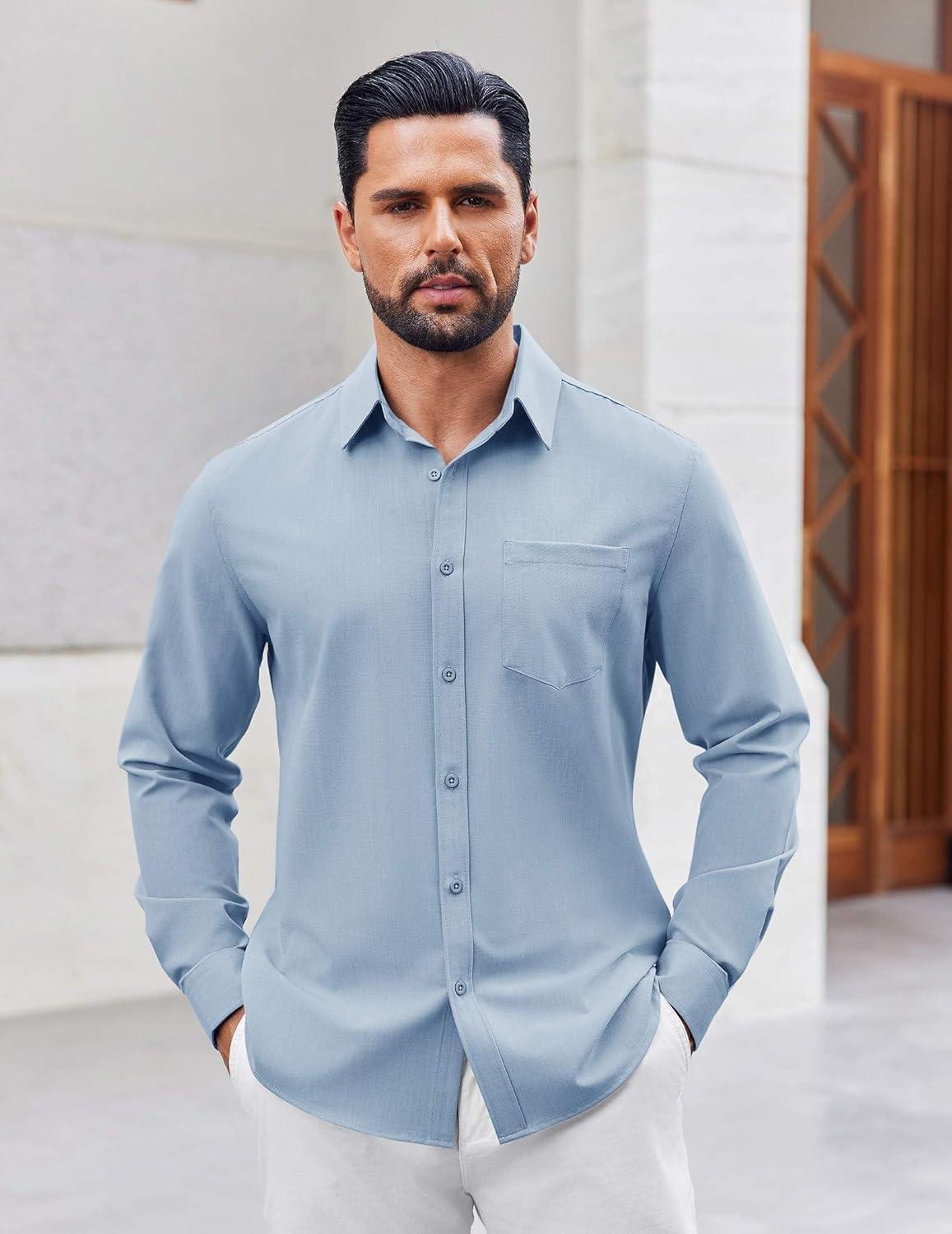 imageCOOFANDY Mens Button Down Shirt Casual Untucked Shirts Long Sleeve Dress Shirt with PocketBlue