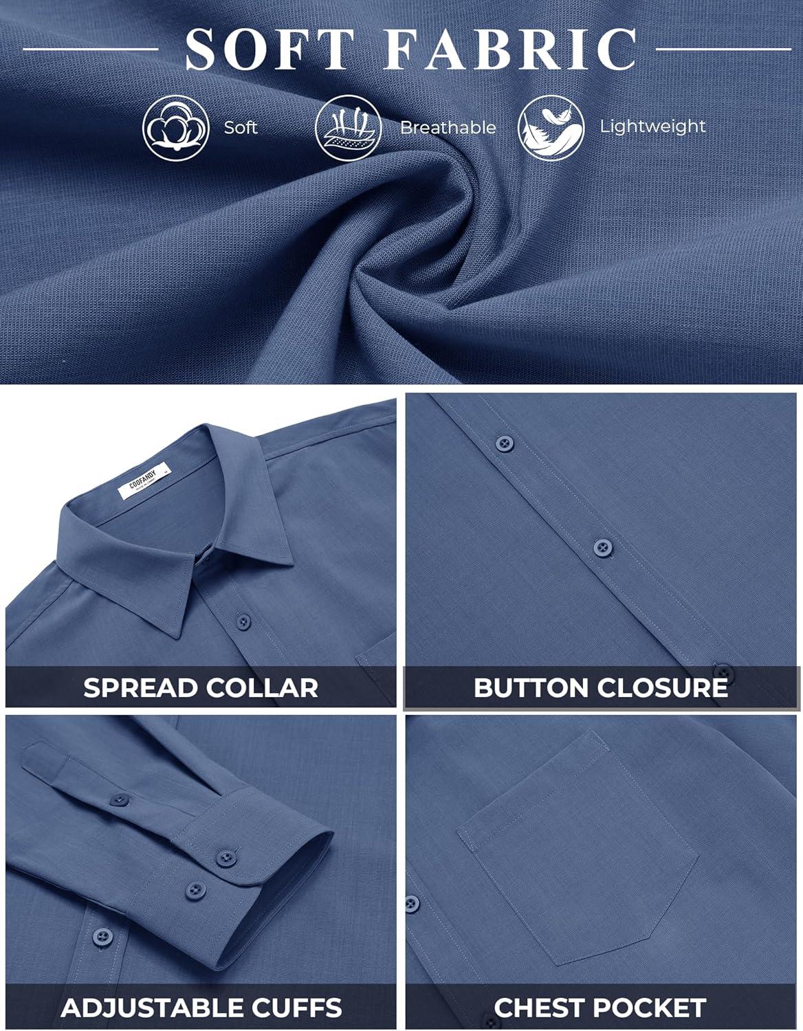 imageCOOFANDY Mens Button Down Shirt Casual Untucked Shirts Long Sleeve Dress Shirt with PocketDark Blue