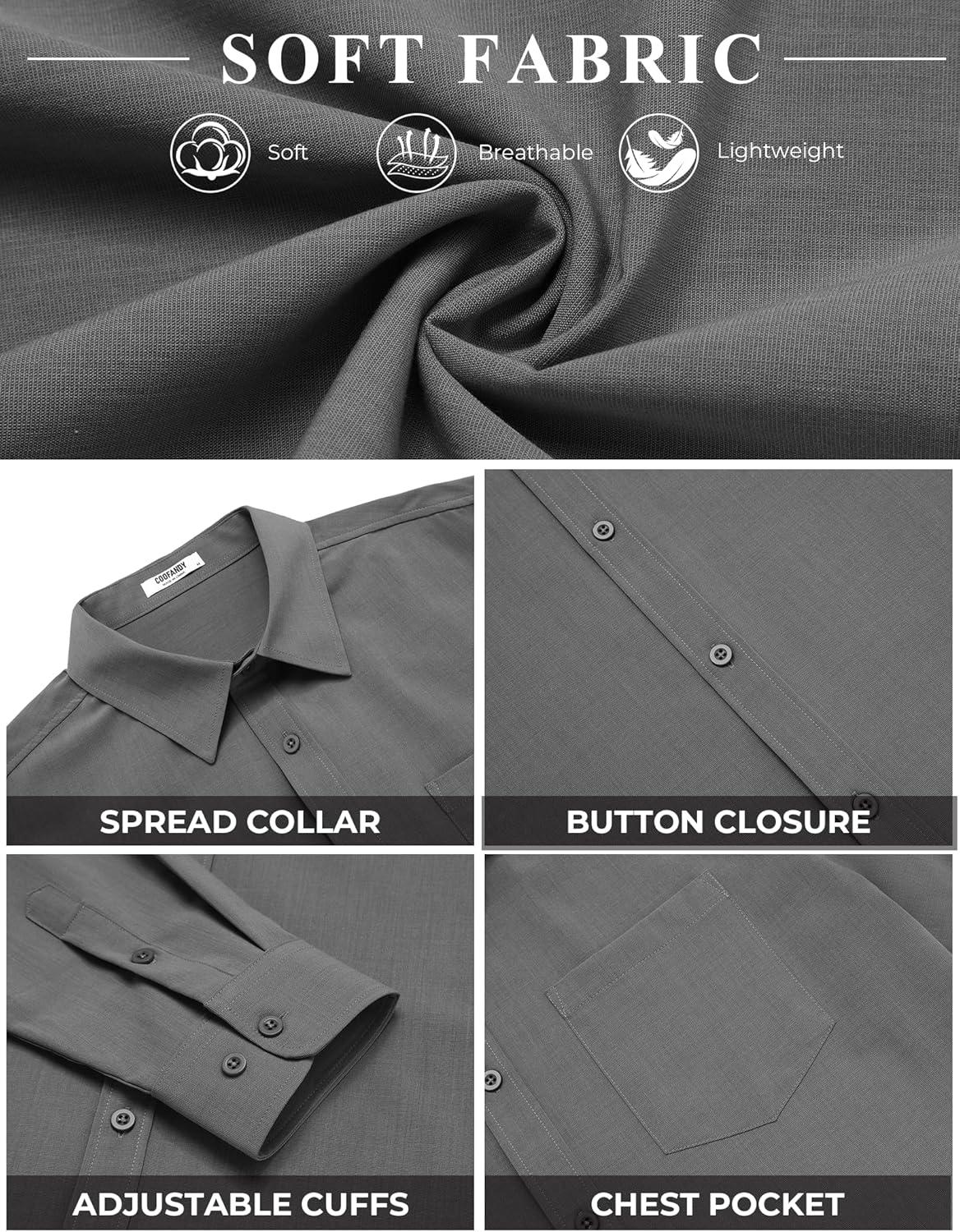 imageCOOFANDY Mens Button Down Shirt Casual Untucked Shirts Long Sleeve Dress Shirt with PocketDark Grey