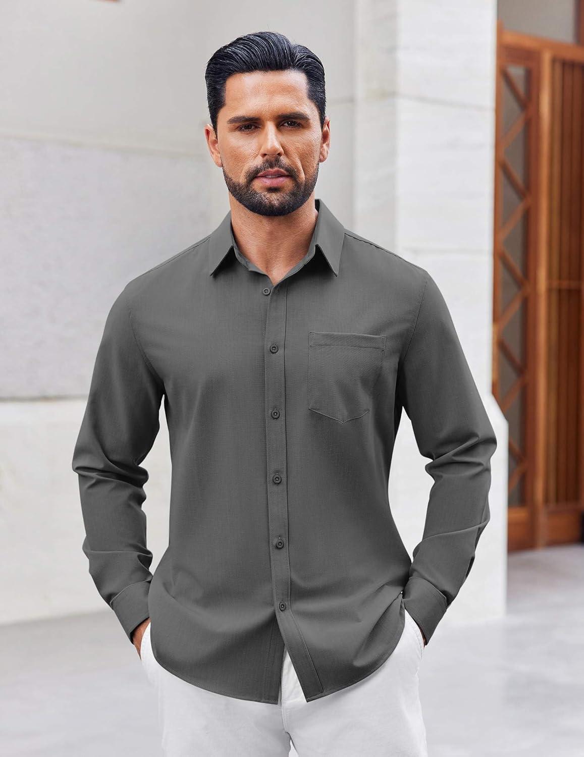 imageCOOFANDY Mens Button Down Shirt Casual Untucked Shirts Long Sleeve Dress Shirt with PocketDark Grey
