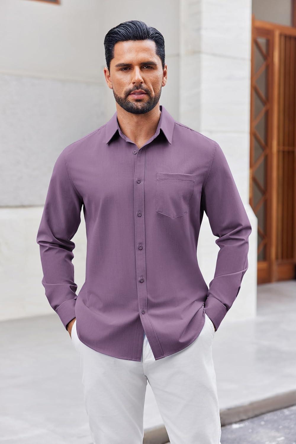 imageCOOFANDY Mens Button Down Shirt Casual Untucked Shirts Long Sleeve Dress Shirt with PocketDeep Purple