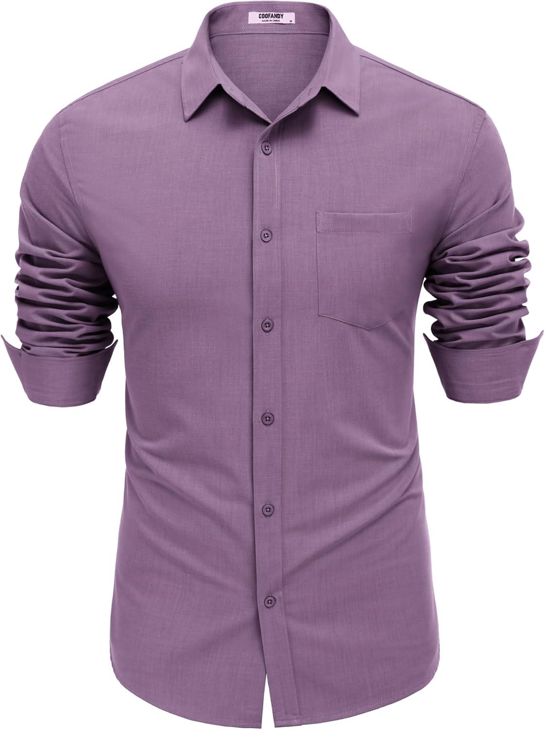 imageCOOFANDY Mens Button Down Shirt Casual Untucked Shirts Long Sleeve Dress Shirt with PocketDeep Purple
