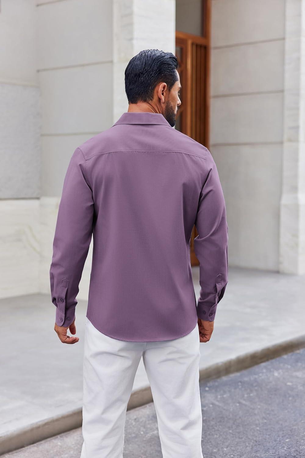 imageCOOFANDY Mens Button Down Shirt Casual Untucked Shirts Long Sleeve Dress Shirt with PocketDeep Purple