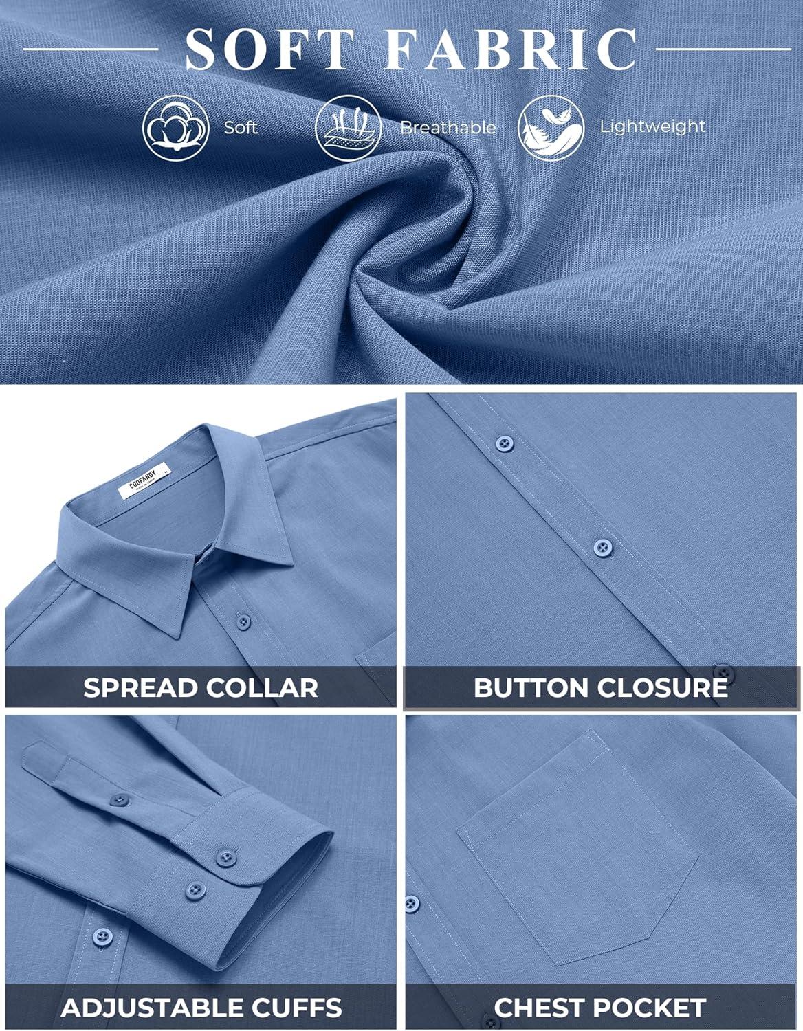 imageCOOFANDY Mens Button Down Shirt Casual Untucked Shirts Long Sleeve Dress Shirt with PocketDenim Blue