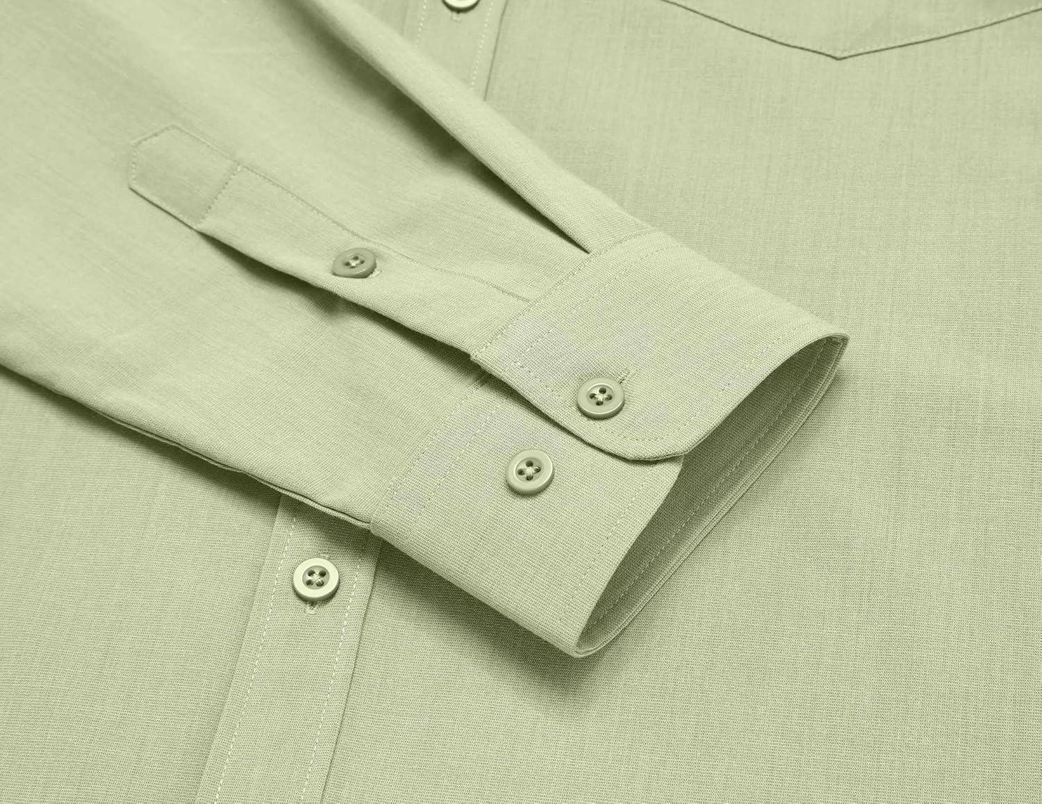 imageCOOFANDY Mens Button Down Shirt Casual Untucked Shirts Long Sleeve Dress Shirt with PocketLight Green