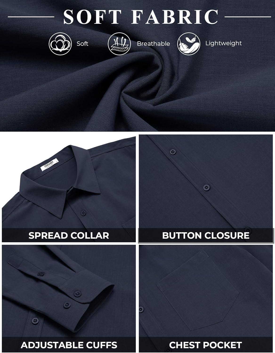 imageCOOFANDY Mens Button Down Shirt Casual Untucked Shirts Long Sleeve Dress Shirt with PocketNavy Blue