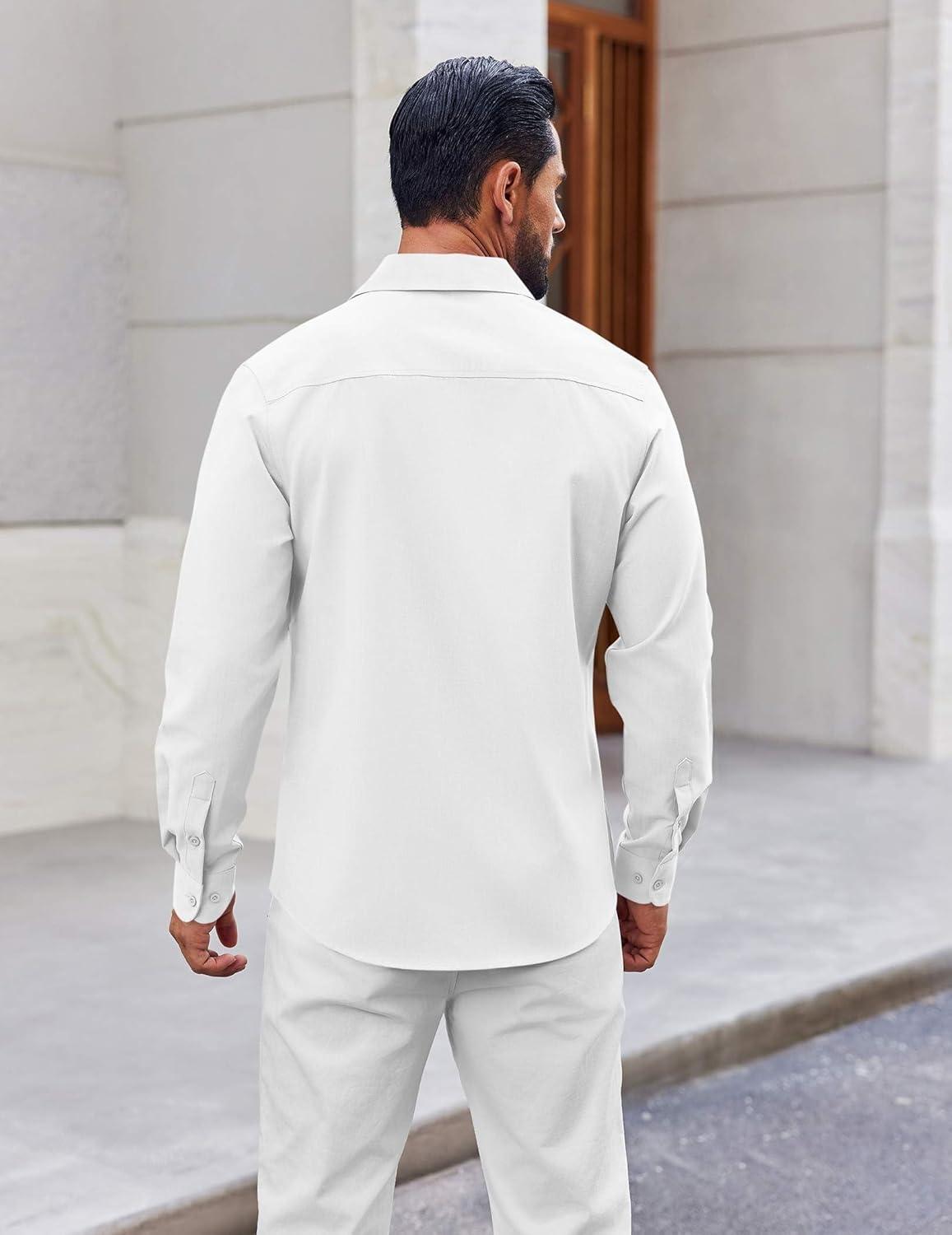 imageCOOFANDY Mens Button Down Shirt Casual Untucked Shirts Long Sleeve Dress Shirt with PocketWhite
