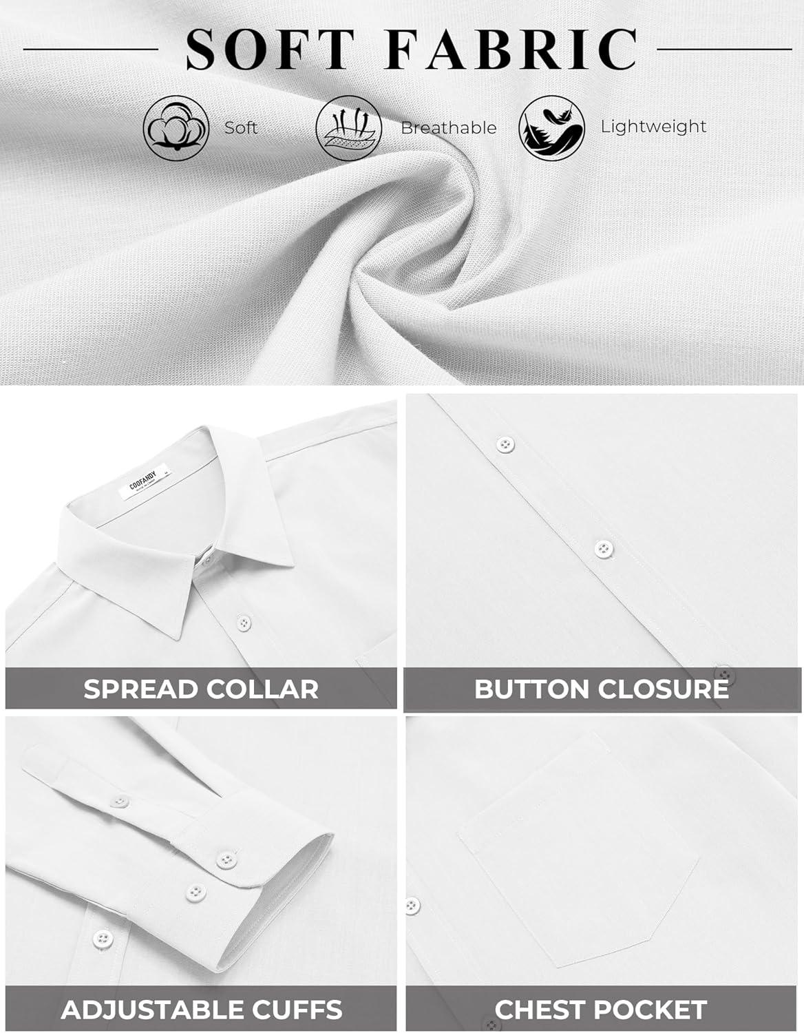 imageCOOFANDY Mens Button Down Shirt Casual Untucked Shirts Long Sleeve Dress Shirt with PocketWhite