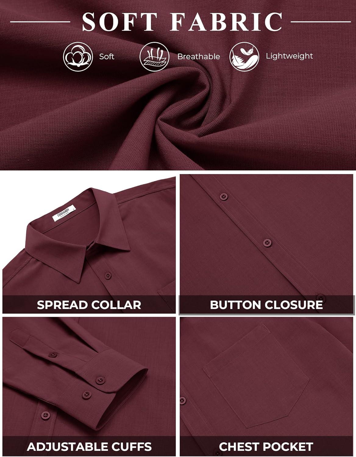 imageCOOFANDY Mens Button Down Shirt Casual Untucked Shirts Long Sleeve Dress Shirt with PocketWine Red