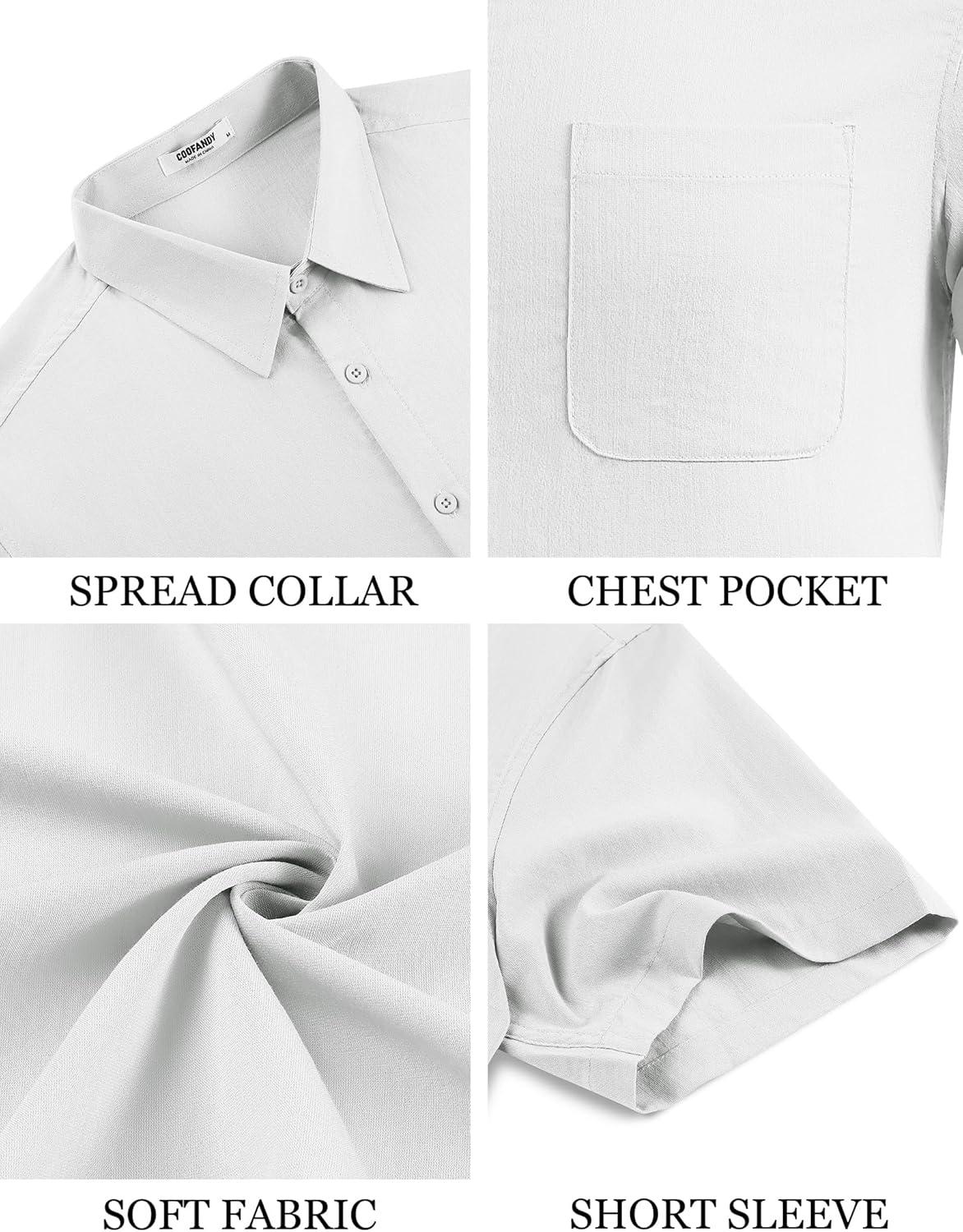 imageCOOFANDY Mens Button Down Shirts Casual Short Sleeve Linen Shirt Summer Beach Top with PocketWhite