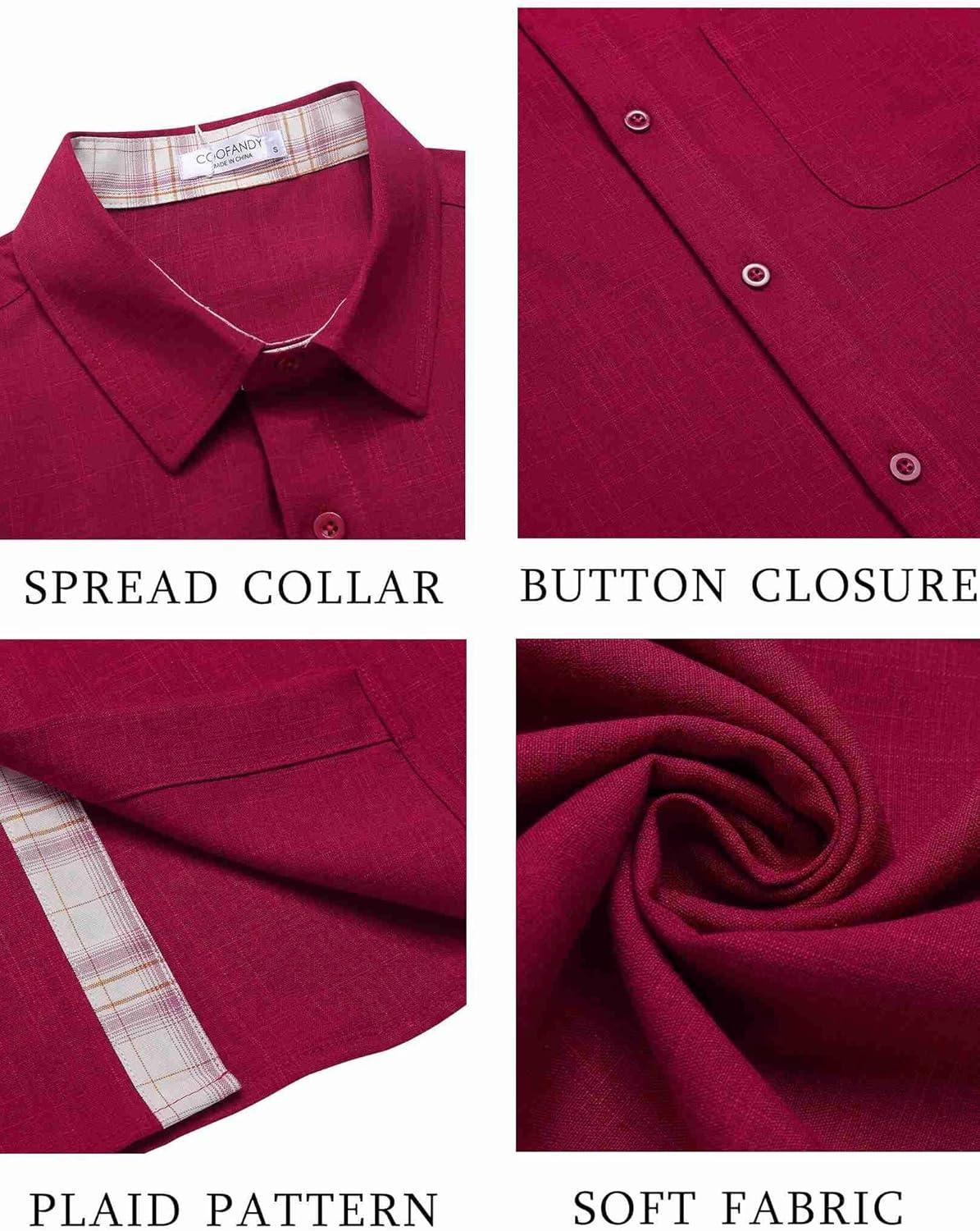imageCOOFANDY Mens Button Down Shirts Short Sleeve Casual Linen Shirts for Men Summer Beach Wedding ShirtWine Red