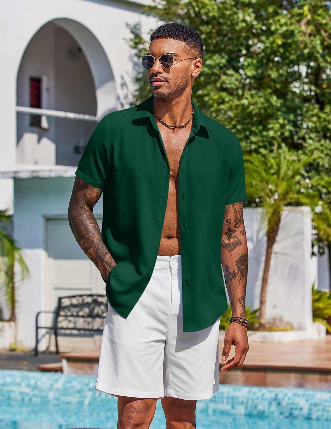 imageCOOFANDY Mens Button Down Shirts Short Sleeve Casual Shirt Summer Beach Wedding ShirtsBright Green