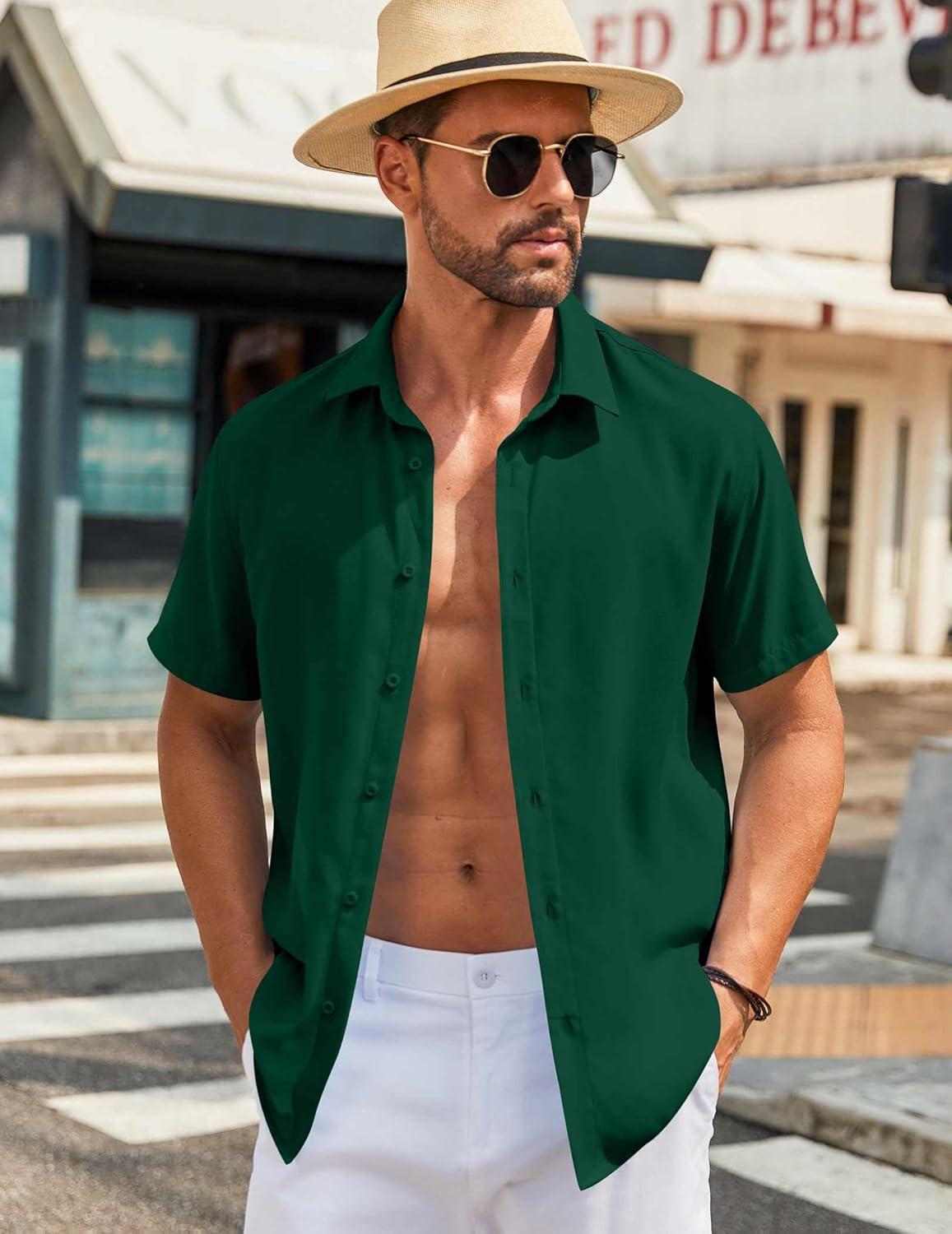 imageCOOFANDY Mens Button Down Shirts Short Sleeve Casual Shirt Summer Beach Wedding ShirtsBright Green