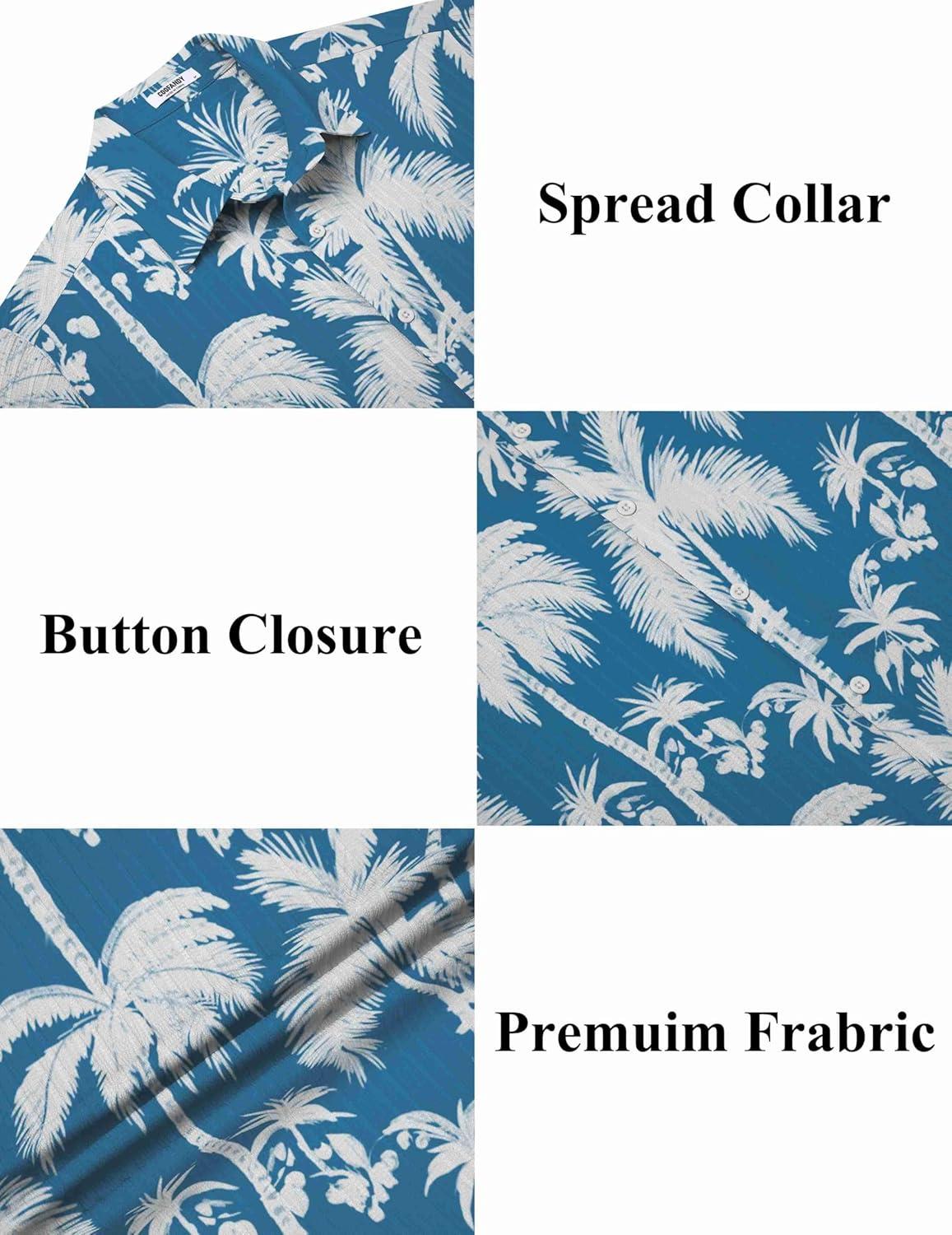 imageCOOFANDY Mens Button Down Short Sleeve Shirt Casual Beach Shirt Summer Vacation Textured ShirtsBluecoconut Tree