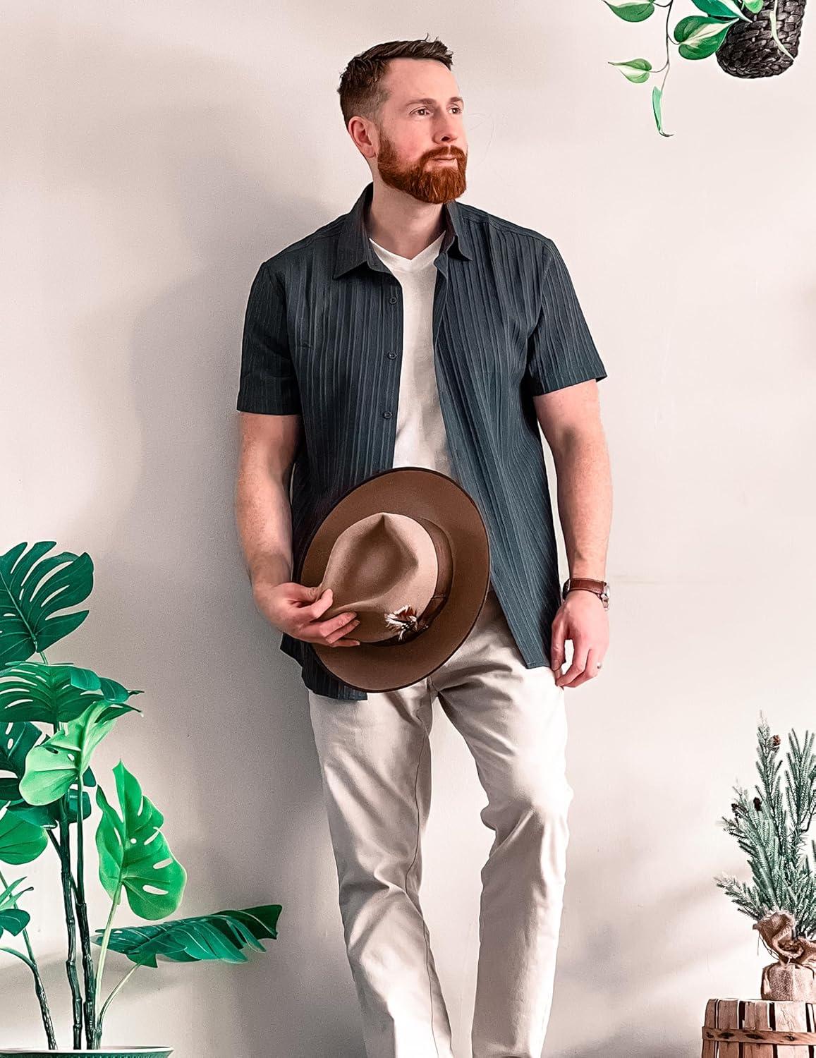 imageCOOFANDY Mens Button Down Short Sleeve Shirt Casual Beach Shirt Summer Vacation Textured ShirtsDark Gray