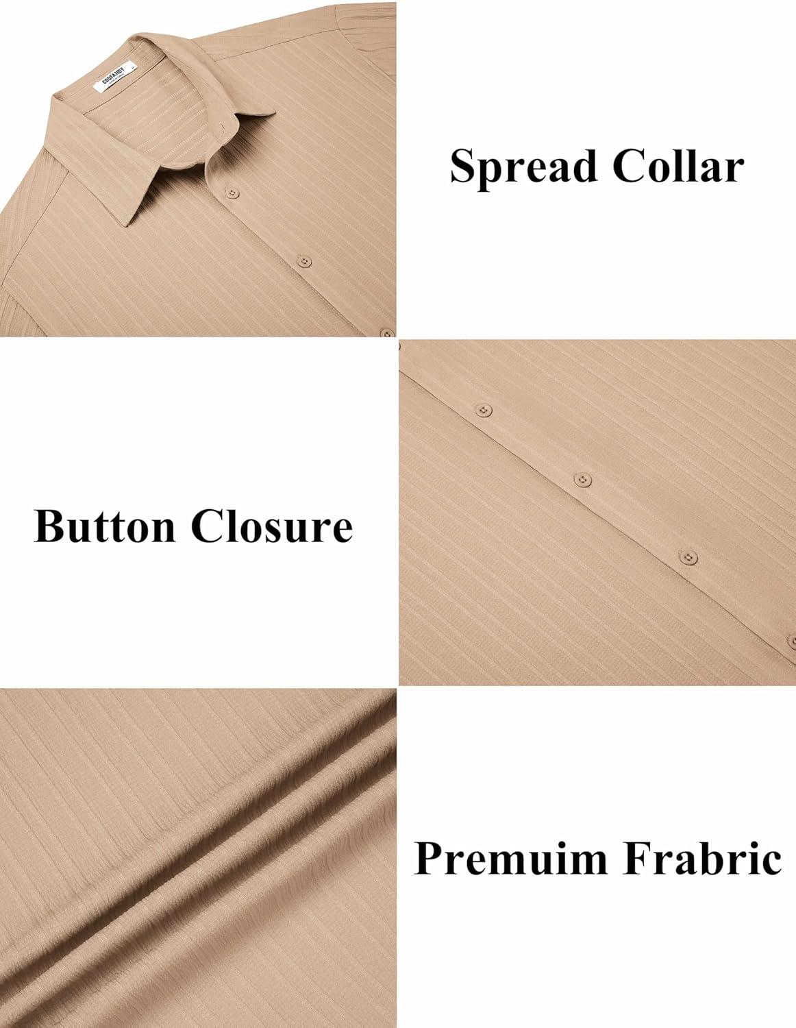 imageCOOFANDY Mens Button Down Short Sleeve Shirt Casual Beach Shirt Summer Vacation Textured ShirtsKhaki
