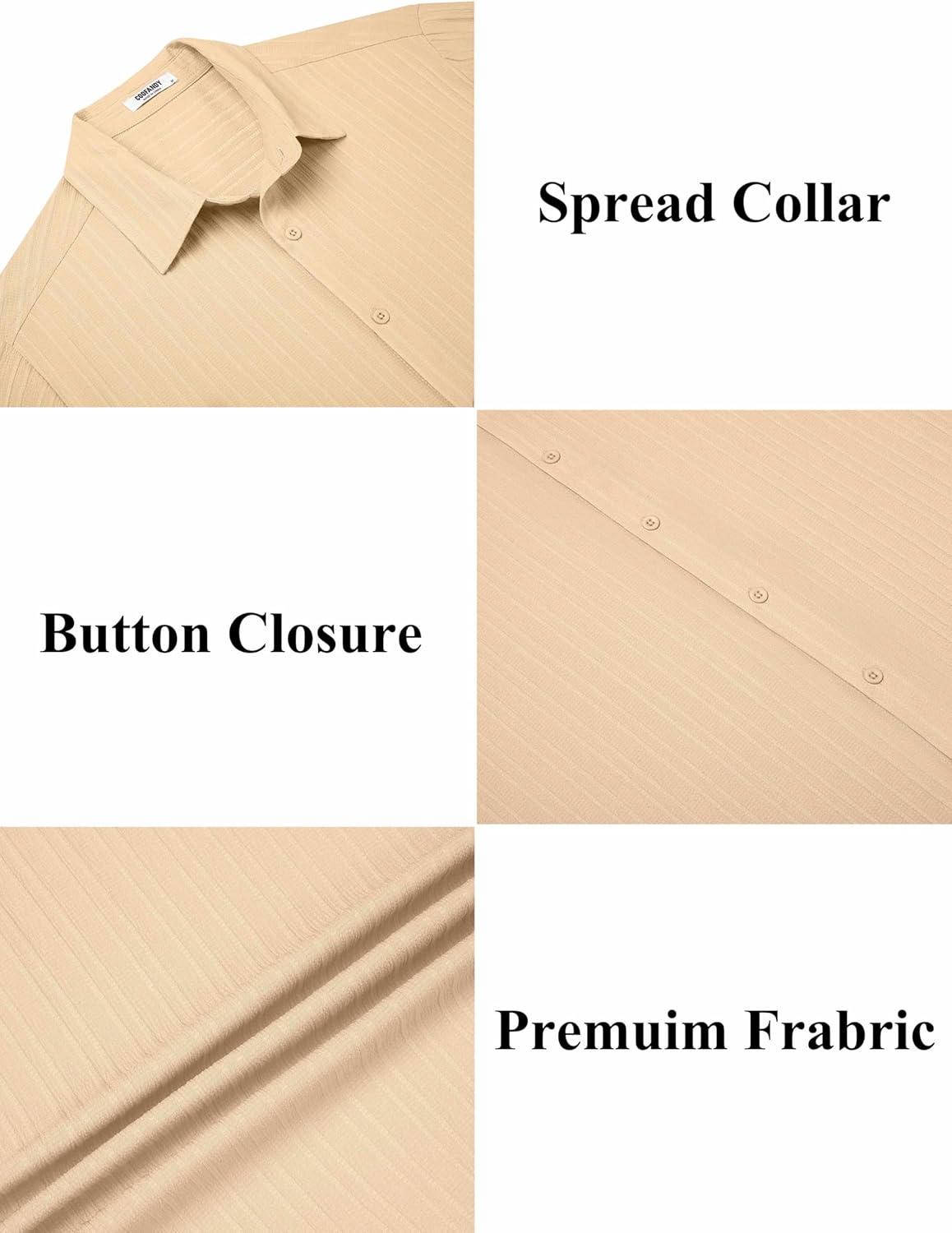 imageCOOFANDY Mens Button Down Short Sleeve Shirt Casual Beach Shirt Summer Vacation Textured ShirtsLight Khaki