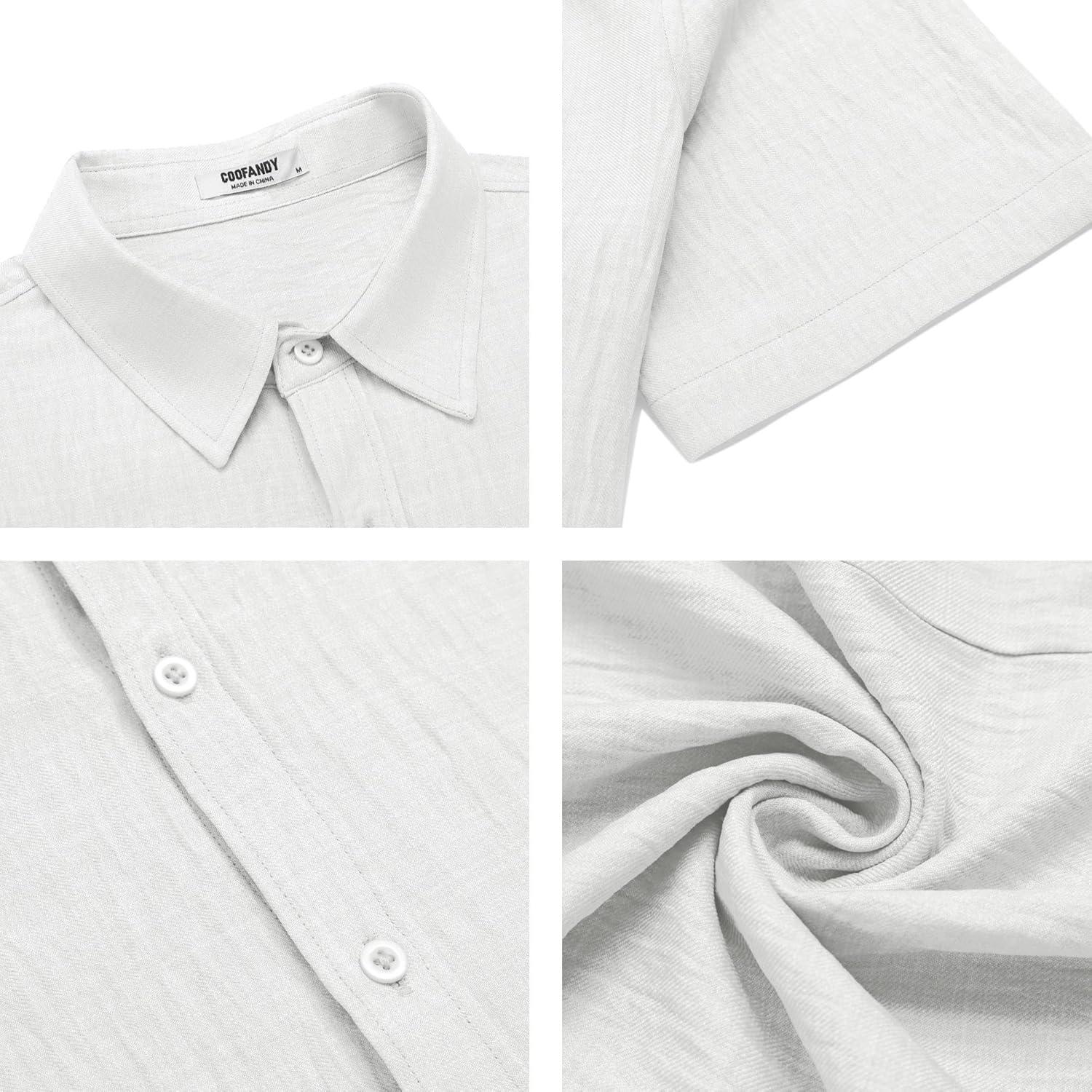 imageCOOFANDY Mens Button Down Short Sleeve Shirt Casual Beach Shirt Summer Vacation Textured ShirtsWhite