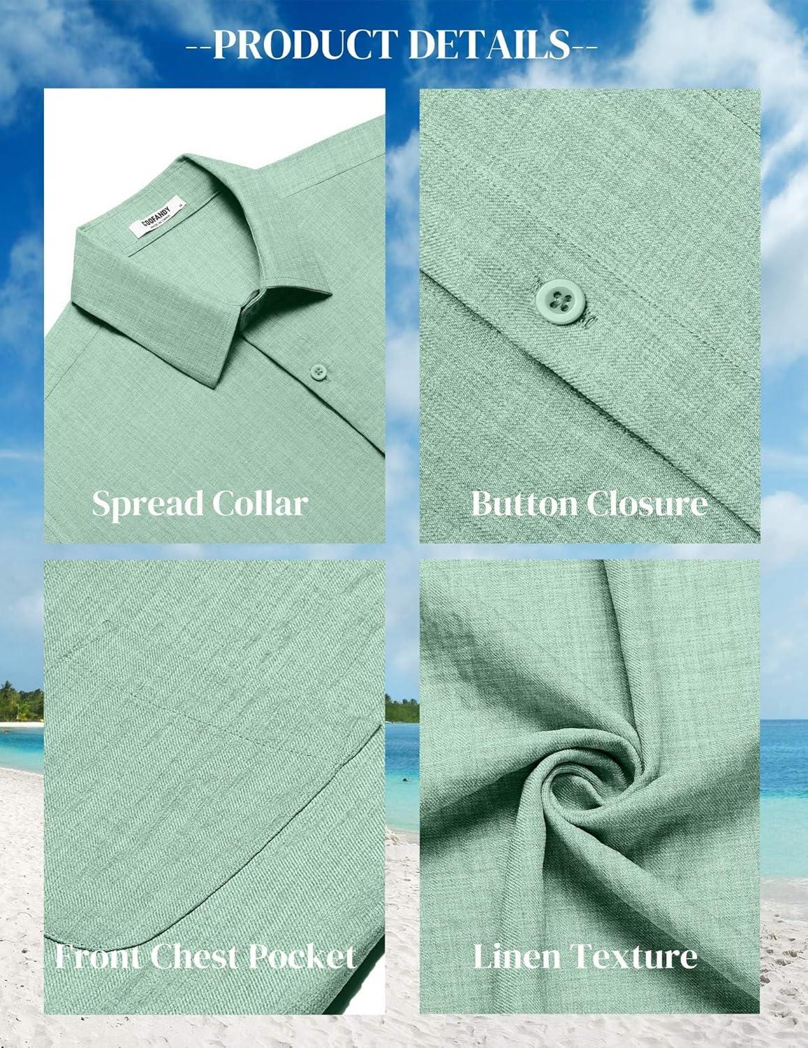 imageCOOFANDY Mens Button Down Short Sleeve Shirts Casual Textured Shirt with Pocket Summer Beach Wedding ShirtsIce Green