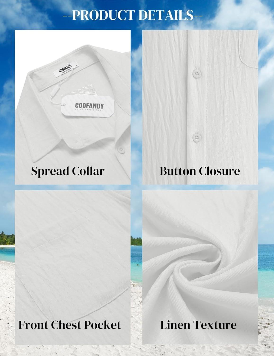 imageCOOFANDY Mens Button Down Short Sleeve Shirts Casual Textured Shirt with Pocket Summer Beach Wedding ShirtsWhite