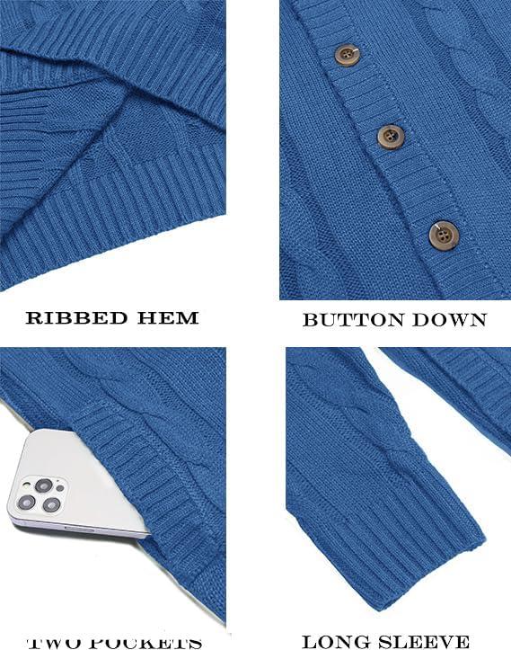 imageCOOFANDY Mens Cardigan Sweater Slim Fit Stand Collar Cardigan Casual Cable Knitted Button Down Sweater with PocketsBlue