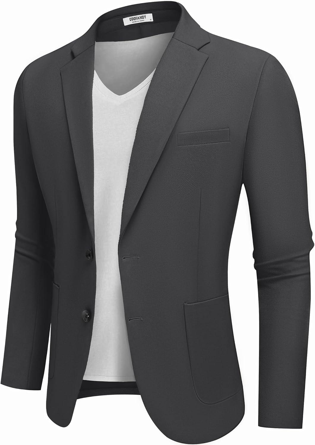 imageCOOFANDY Mens Casual Blazer Jacket Slim Fit Two Button Suit Jackets Lightweight Knit Sport CoatDark Grey