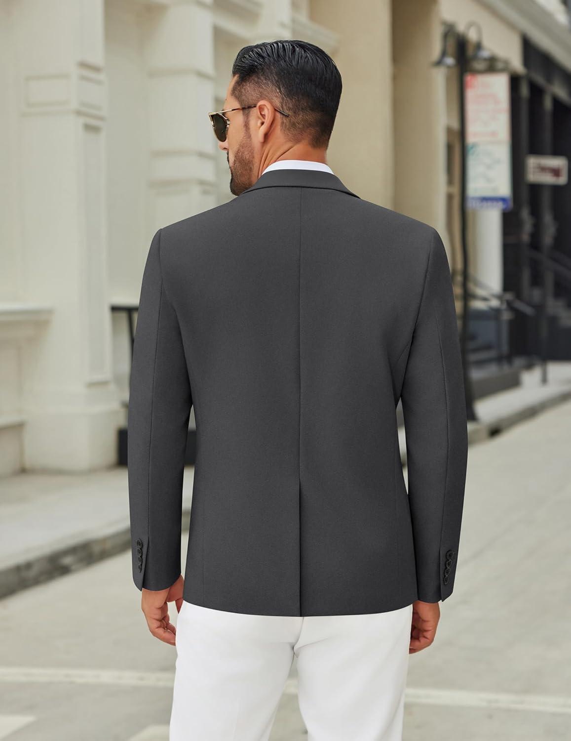 imageCOOFANDY Mens Casual Blazer Jacket Slim Fit Two Button Suit Jackets Lightweight Knit Sport CoatDark Grey