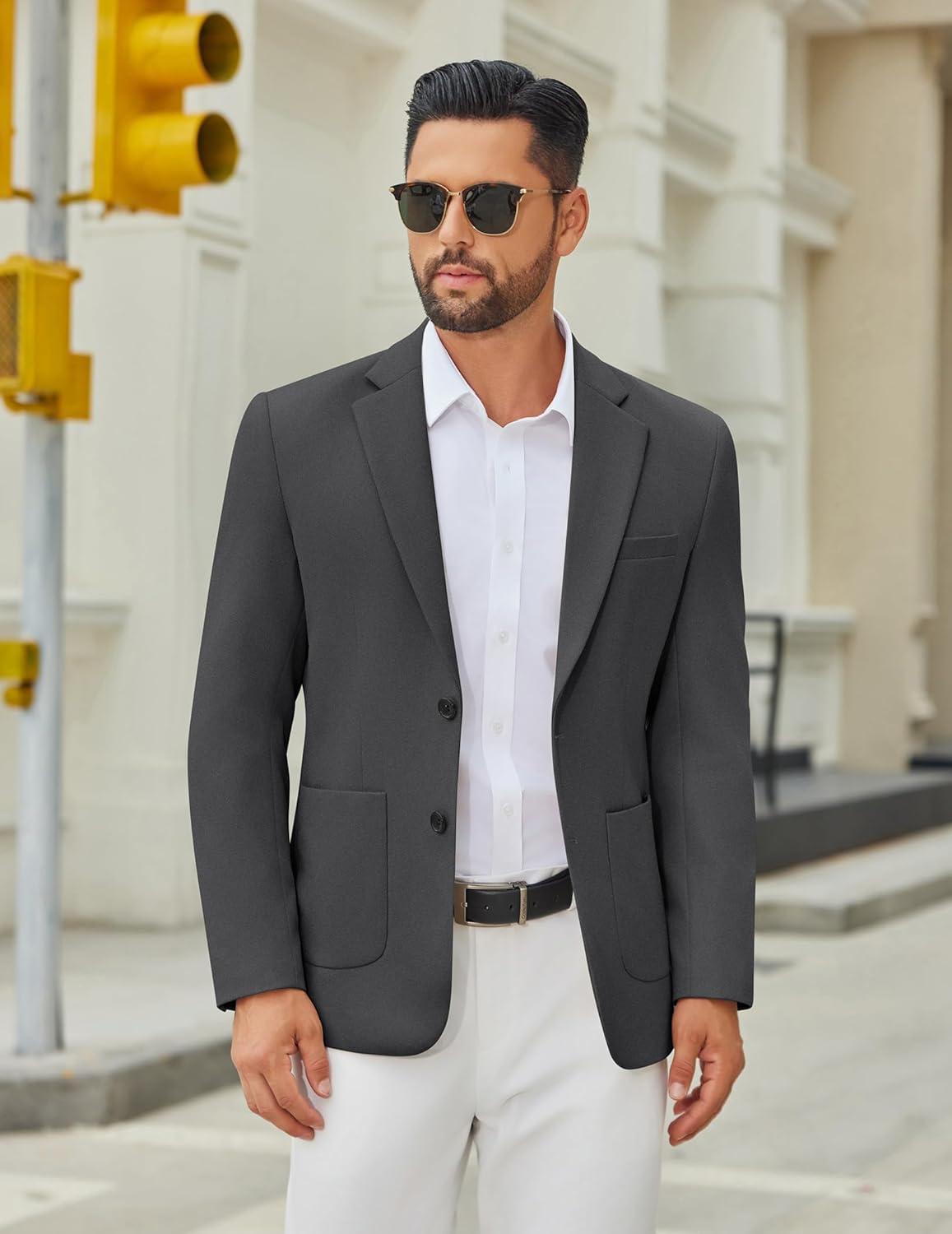 imageCOOFANDY Mens Casual Blazer Jacket Slim Fit Two Button Suit Jackets Lightweight Knit Sport CoatDark Grey